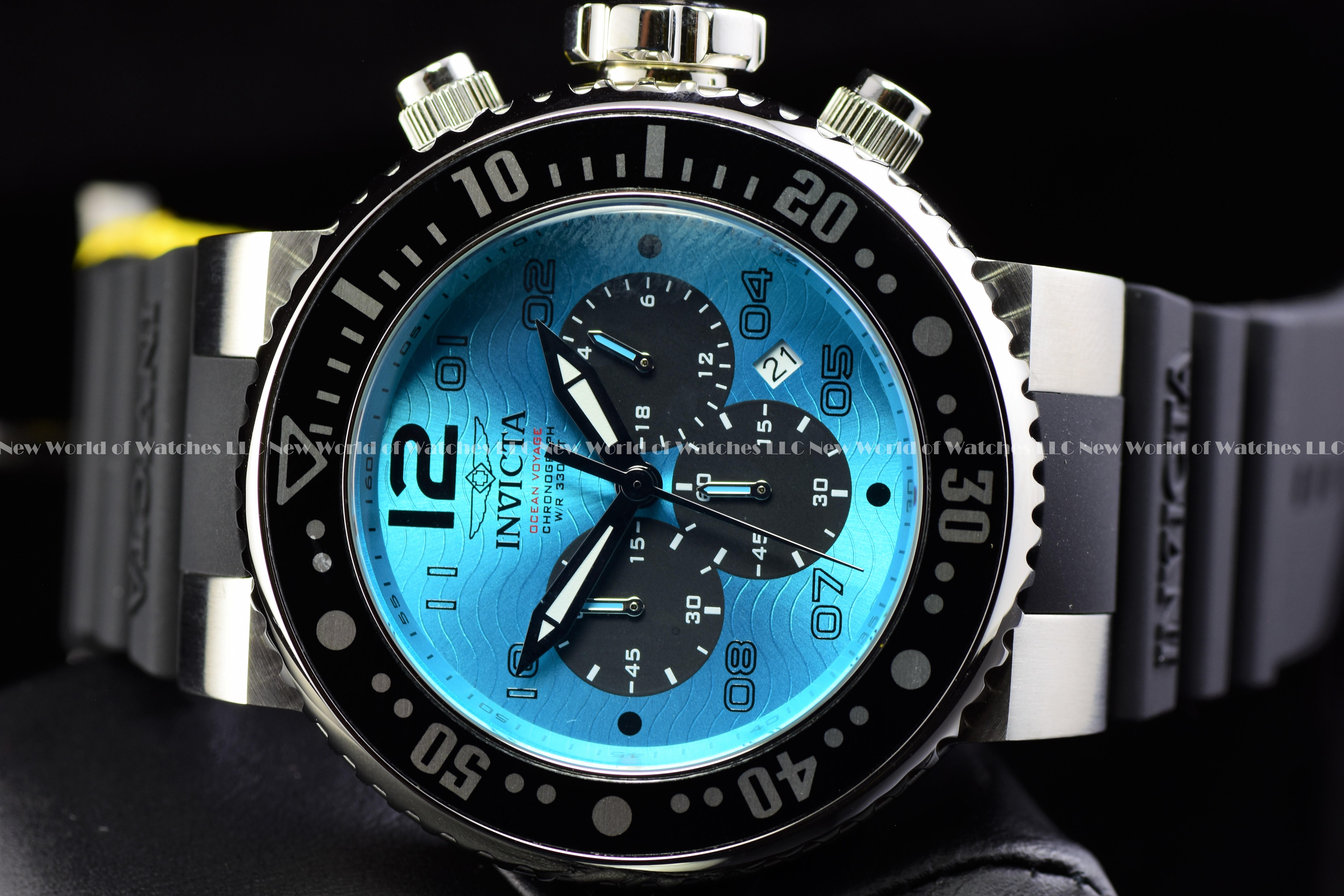 Invicta Men Pro Diver 52mm Turquoise Cyan Black Quartz Japan Silicone Watch