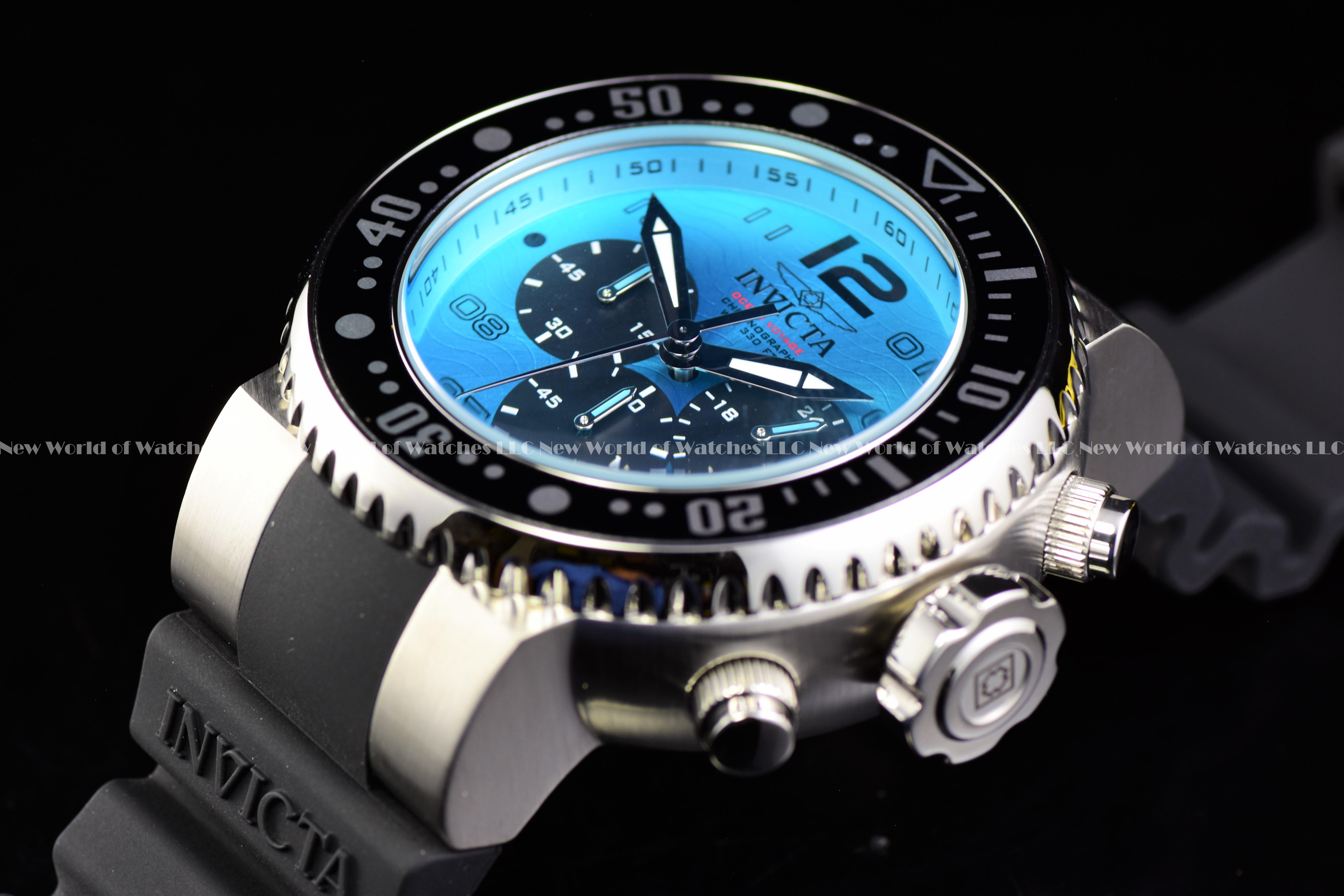 Invicta Men Pro Diver 52mm Turquoise Cyan Black Quartz Japan Silicone Watch