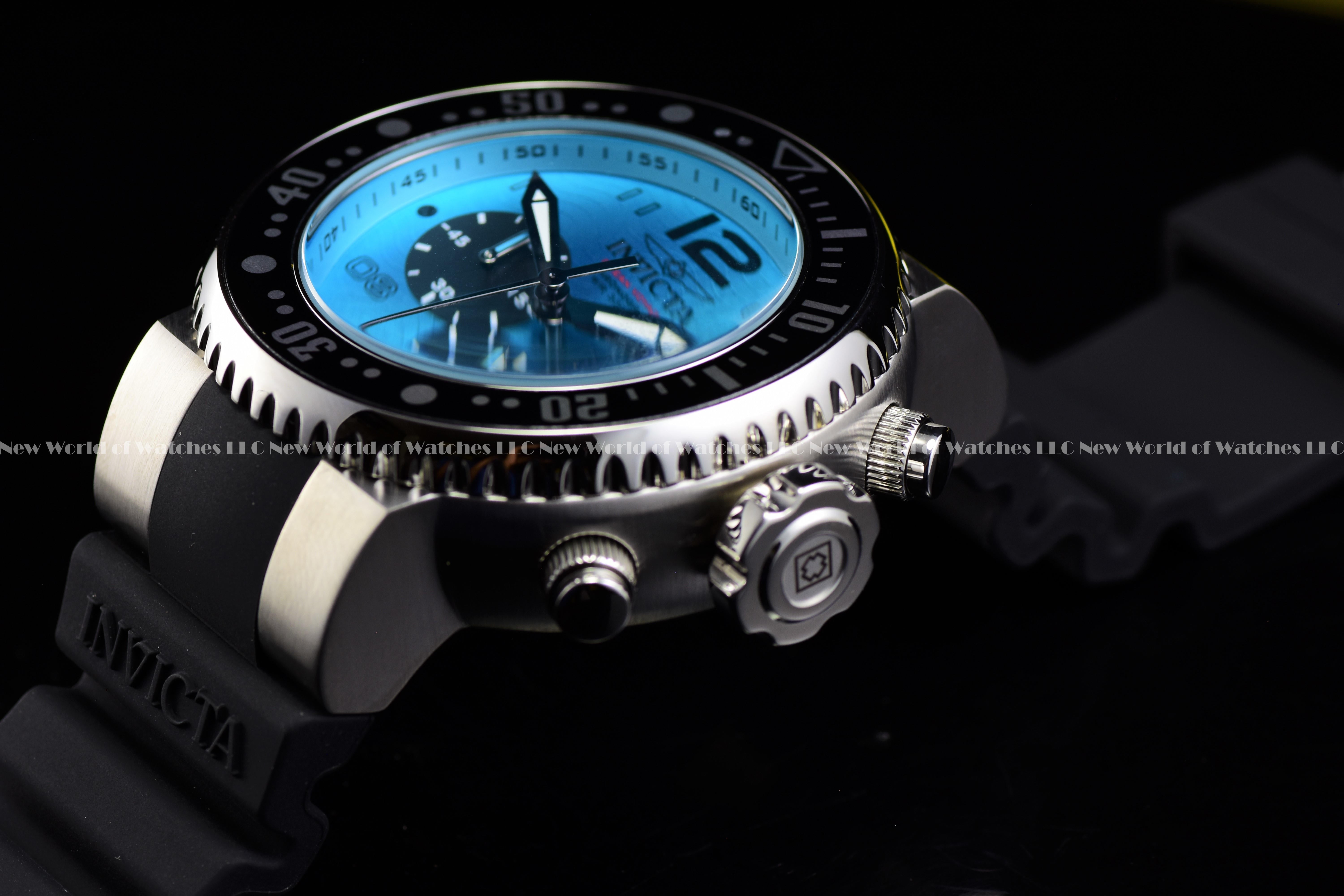 Invicta Men Pro Diver 52mm Turquoise Cyan Black Quartz Japan Silicone Watch