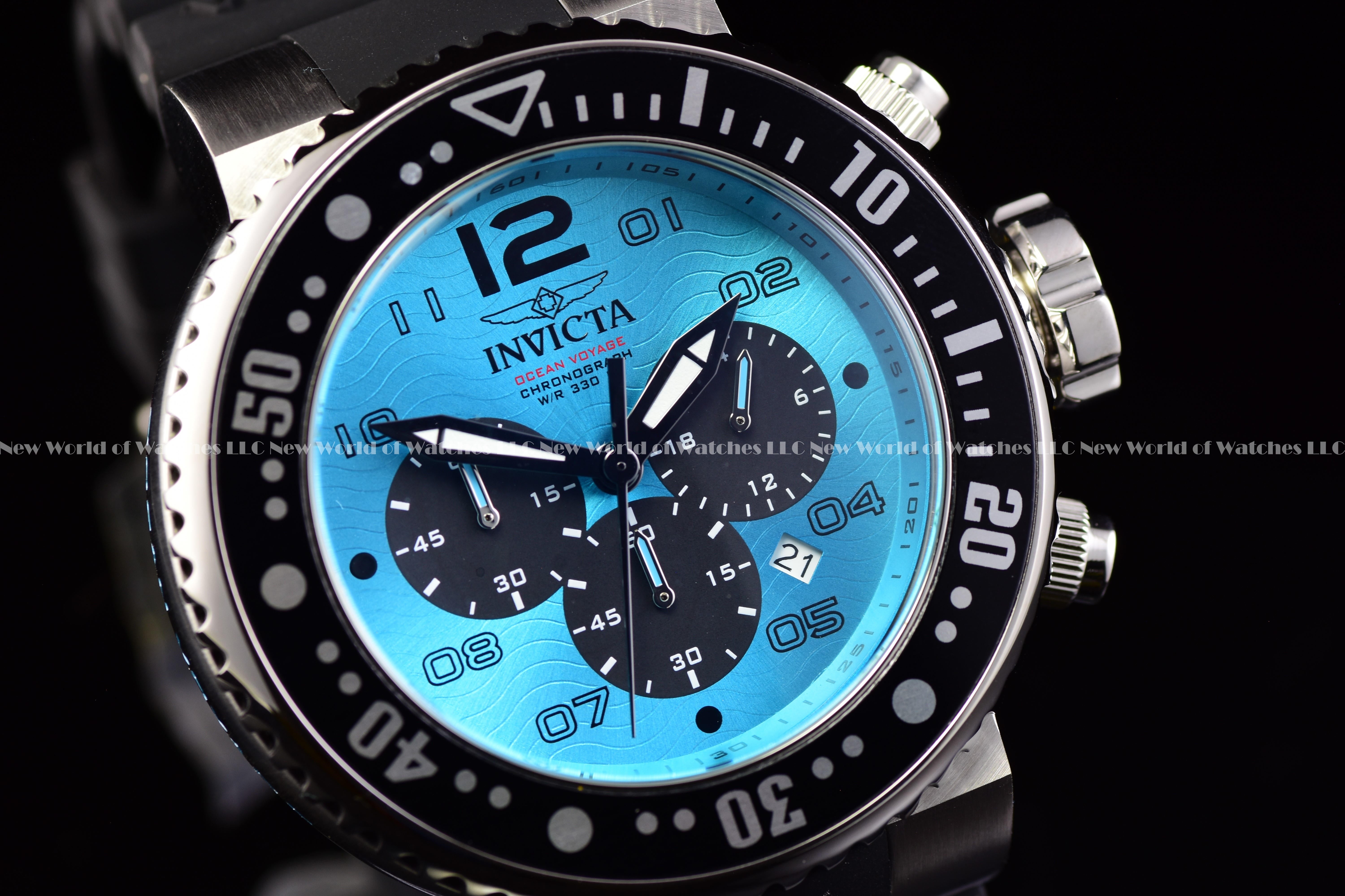 Invicta Men Pro Diver 52mm Turquoise Cyan Black Quartz Japan Silicone Watch