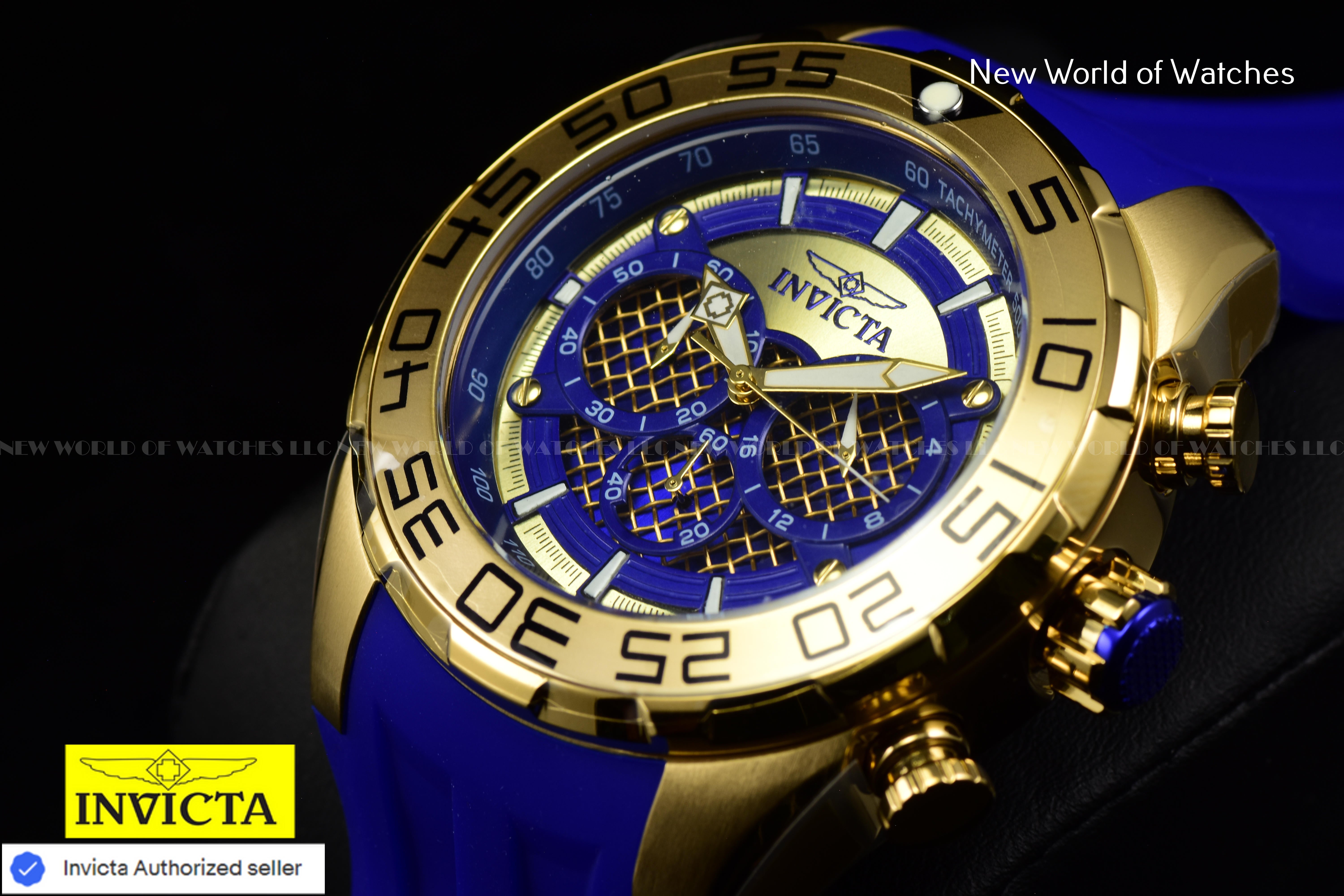 Invicta Men Speedway SCUBA 50mm Dark Blue Gold Quartz Japan Silicone Watch