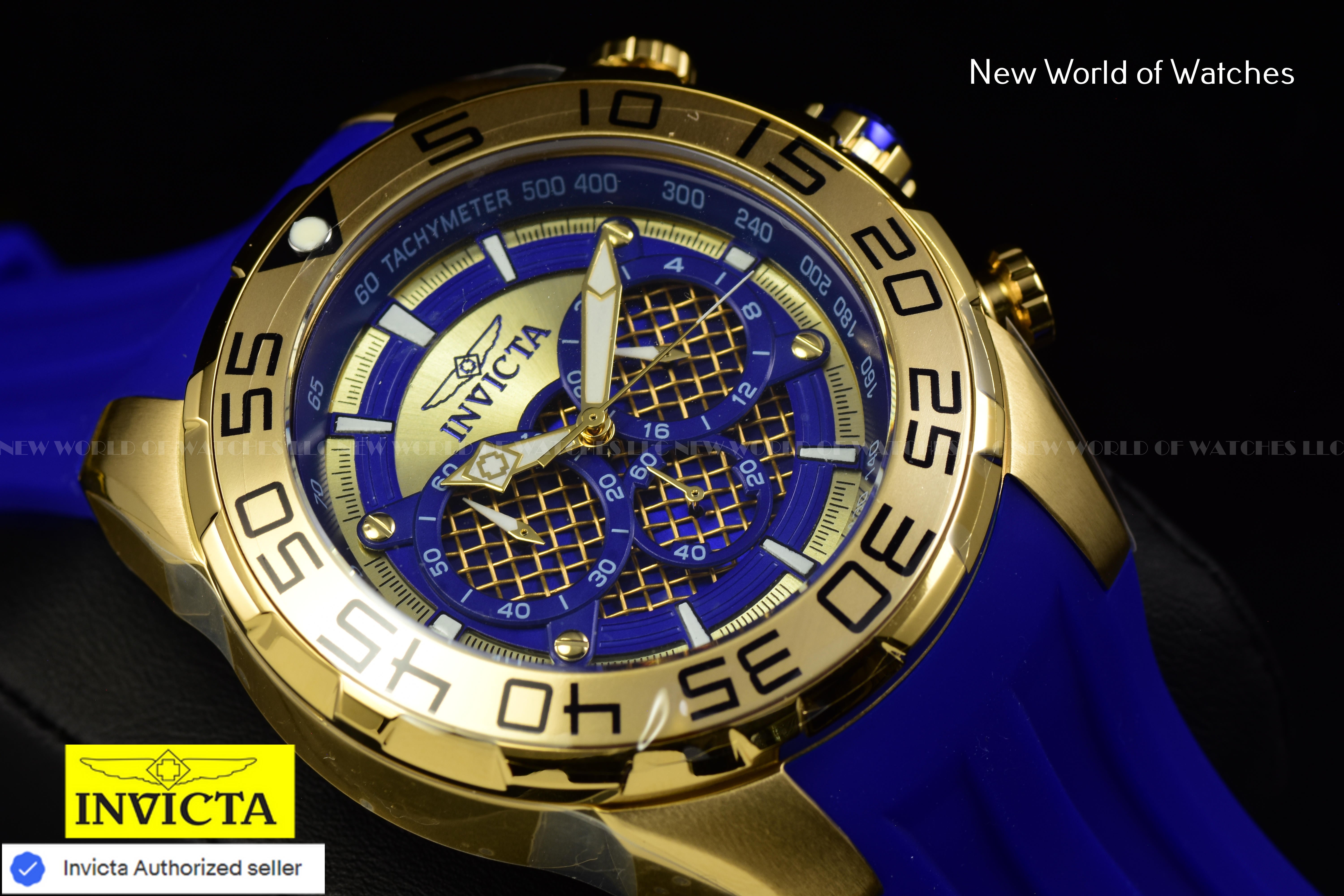 Invicta Men Speedway SCUBA 50mm Dark Blue Gold Quartz Japan Silicone Watch