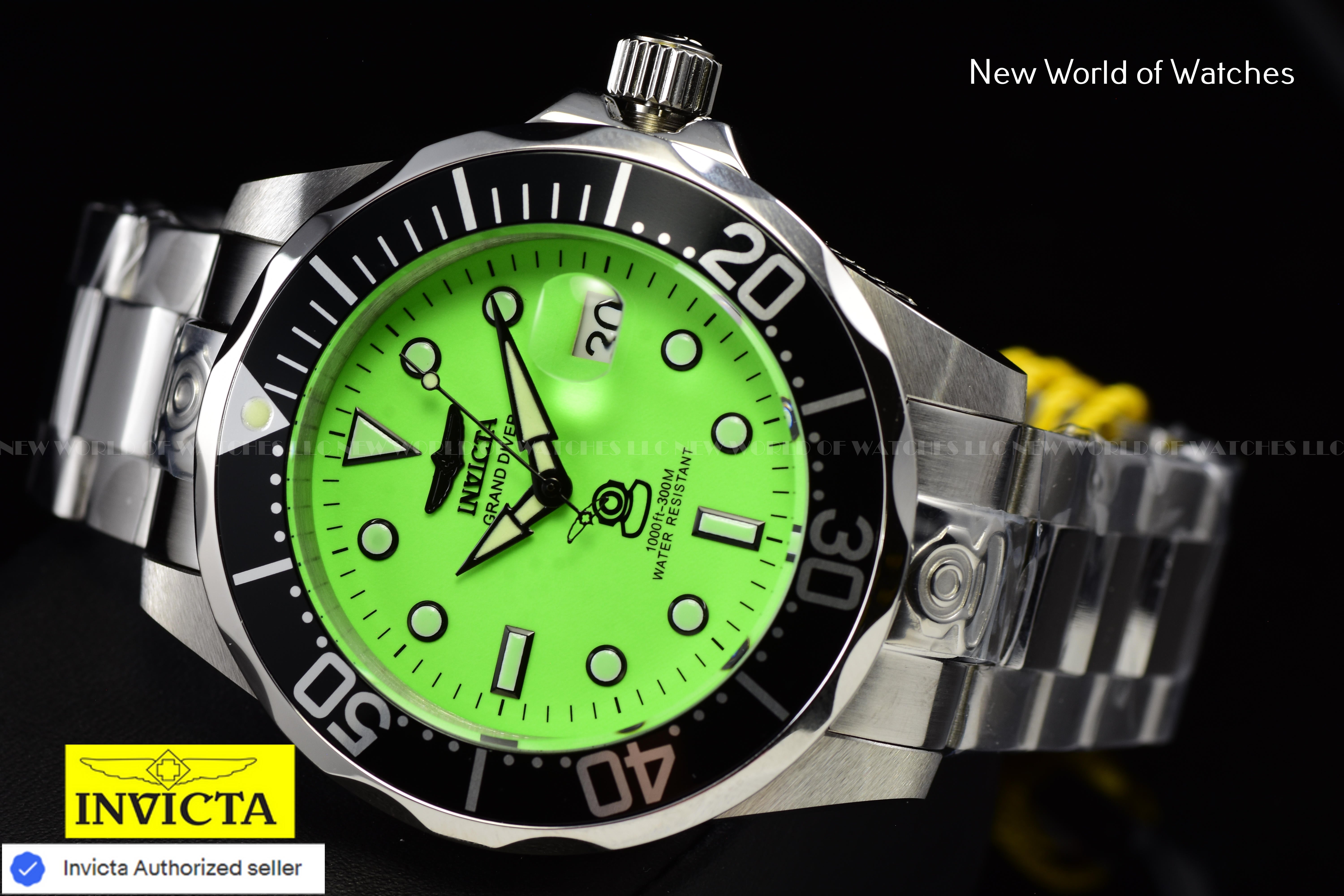 Invicta Men's Grand Diver Green Dial Automatic Stainless Steel Black Bezel Watch
