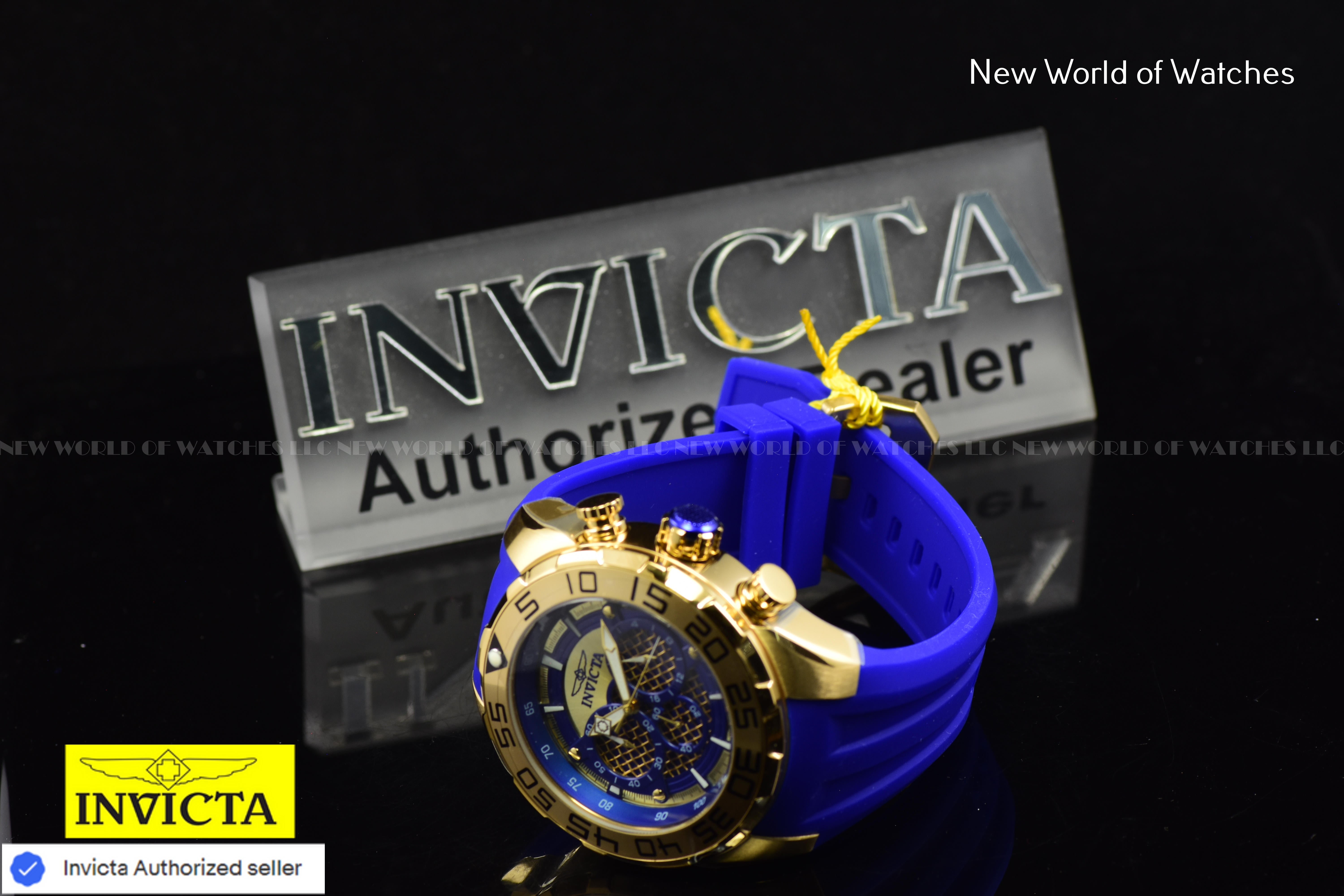 Invicta Men Speedway SCUBA 50mm Dark Blue Gold Quartz Japan Silicone Watch