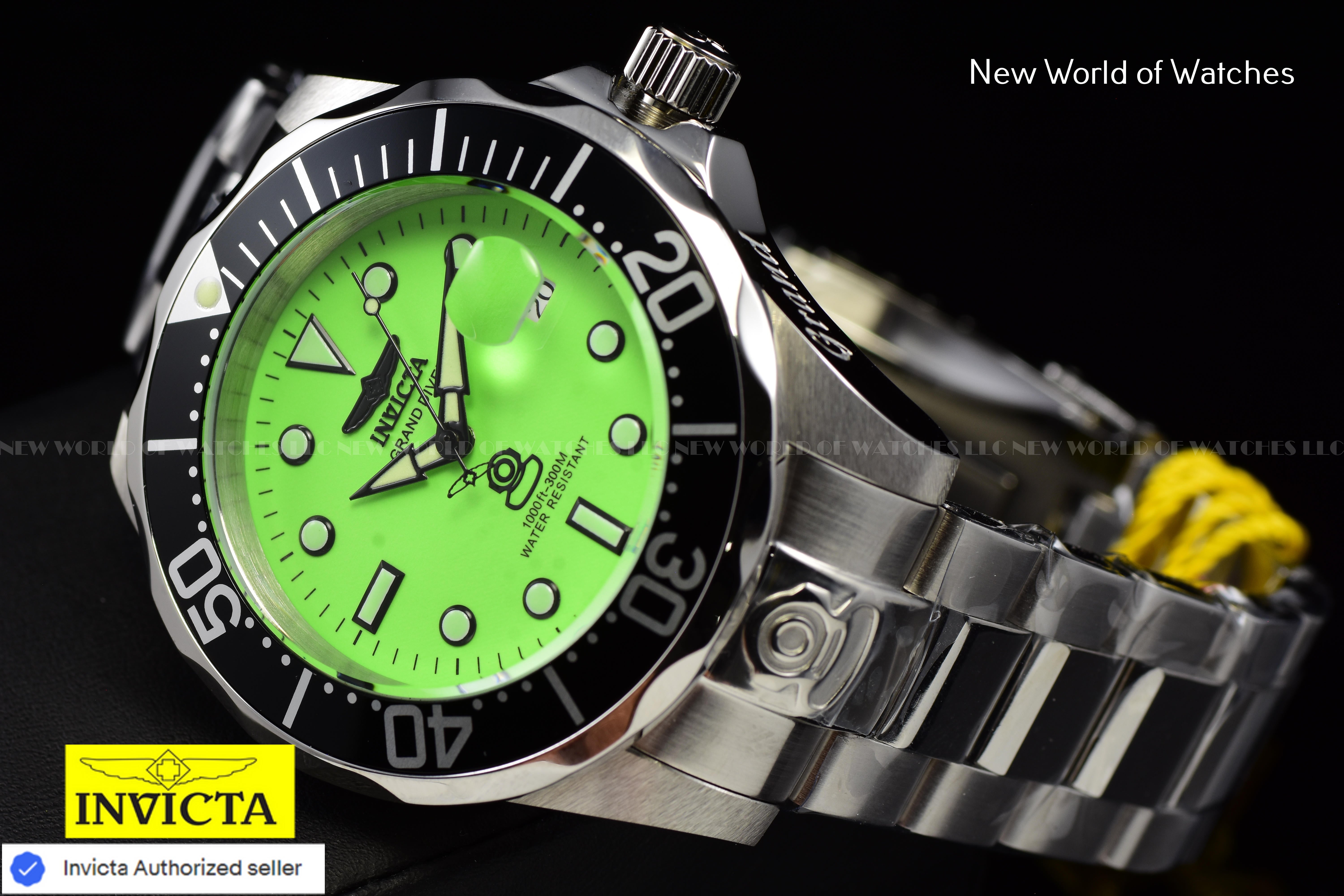 Invicta Men's Grand Diver Green Dial Automatic Stainless Steel Black Bezel Watch