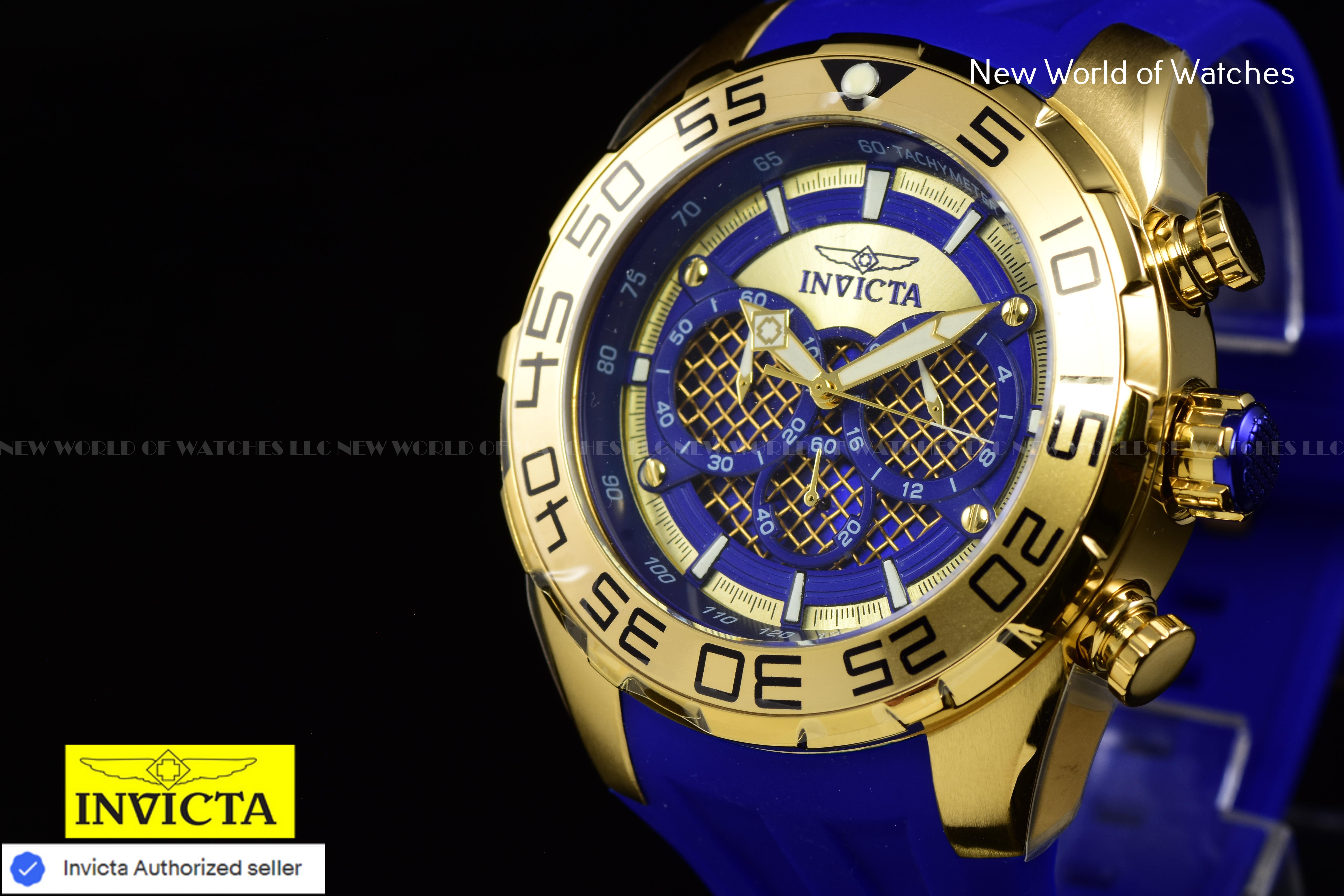 Invicta Men Speedway SCUBA 50mm Dark Blue Gold Quartz Japan Silicone Watch