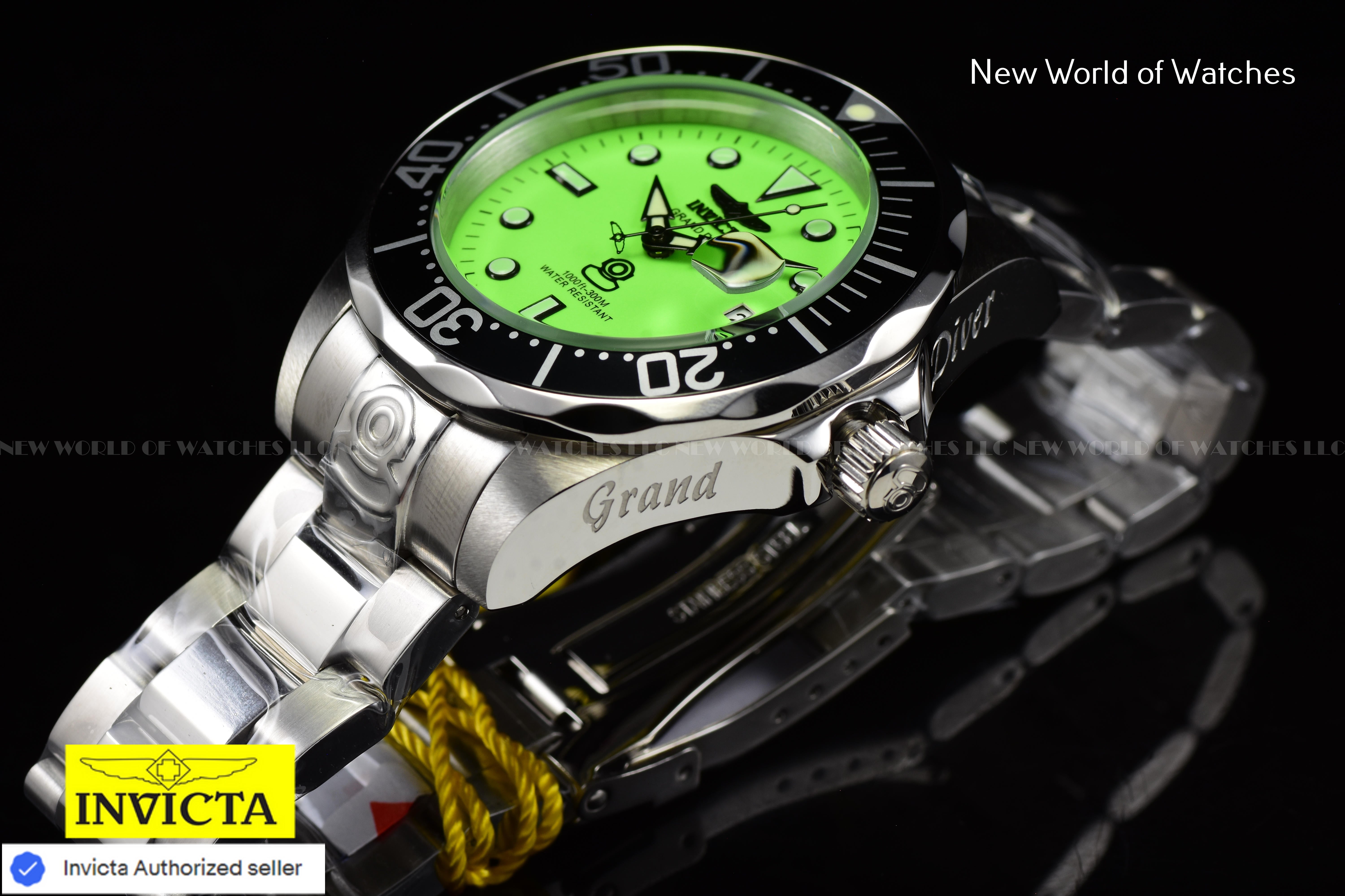 Invicta Men's Grand Diver Green Dial Automatic Stainless Steel Black Bezel Watch