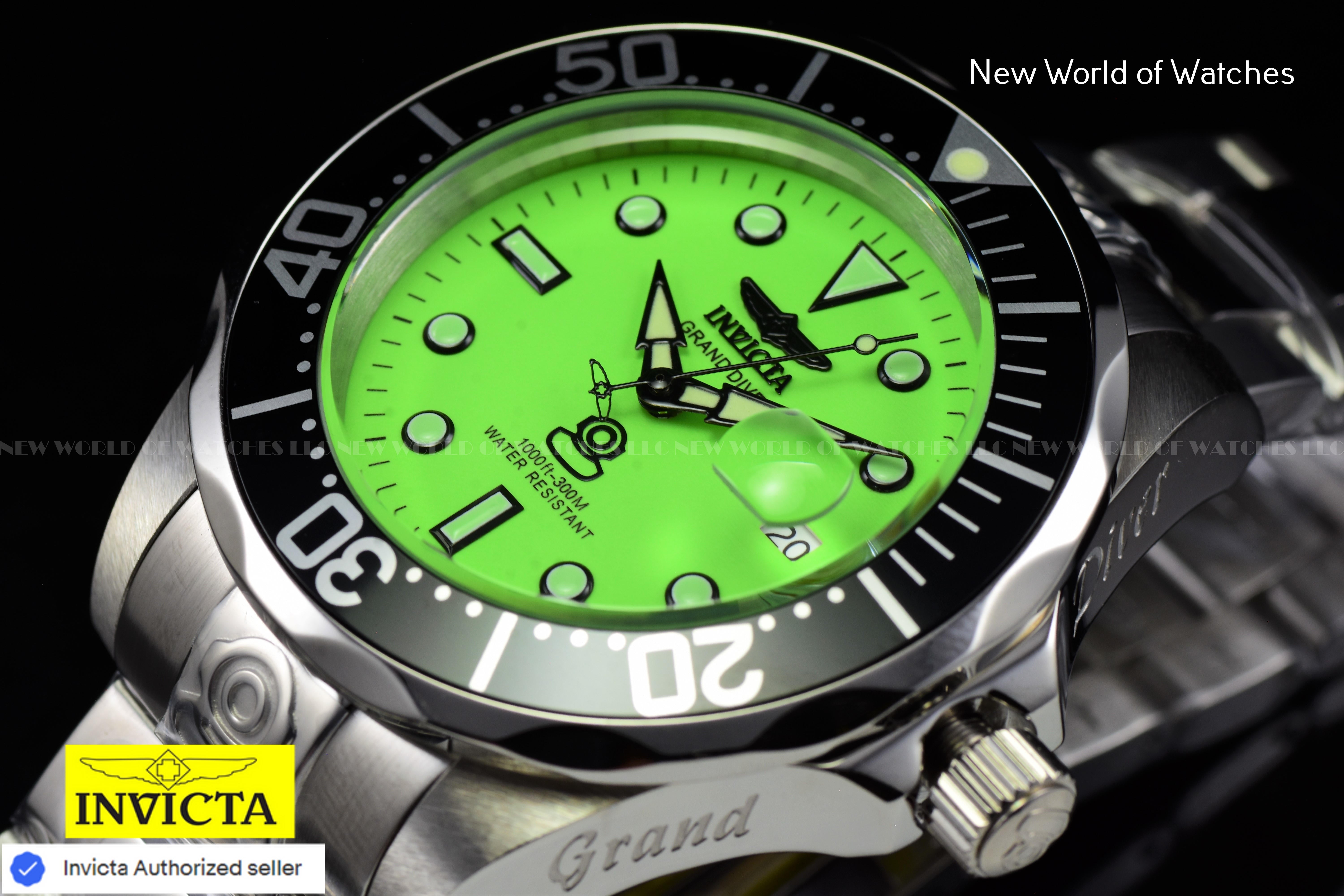 Invicta Men's Grand Diver Green Dial Automatic Stainless Steel Black Bezel Watch