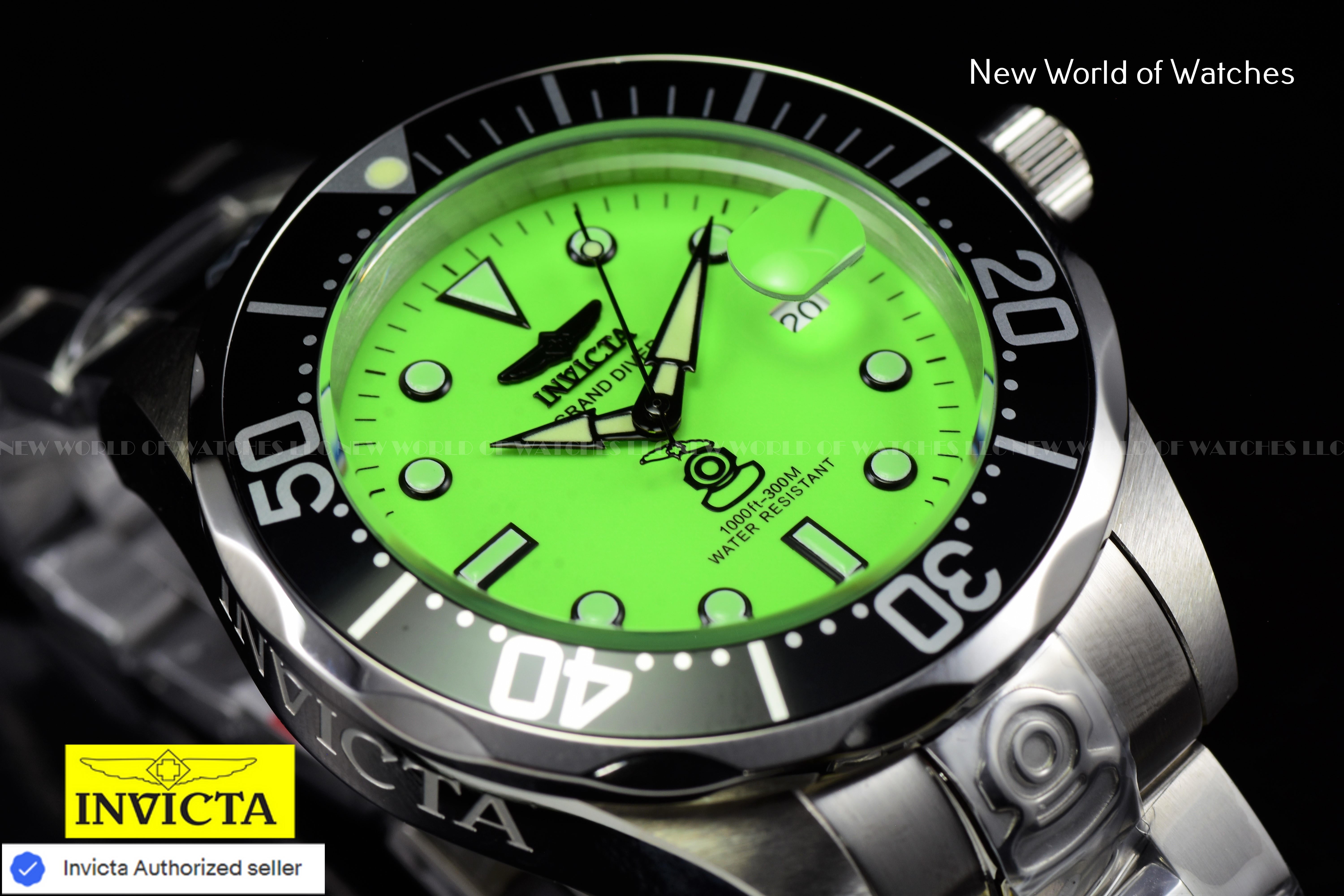 Invicta Men's Grand Diver Green Dial Automatic Stainless Steel Black Bezel Watch