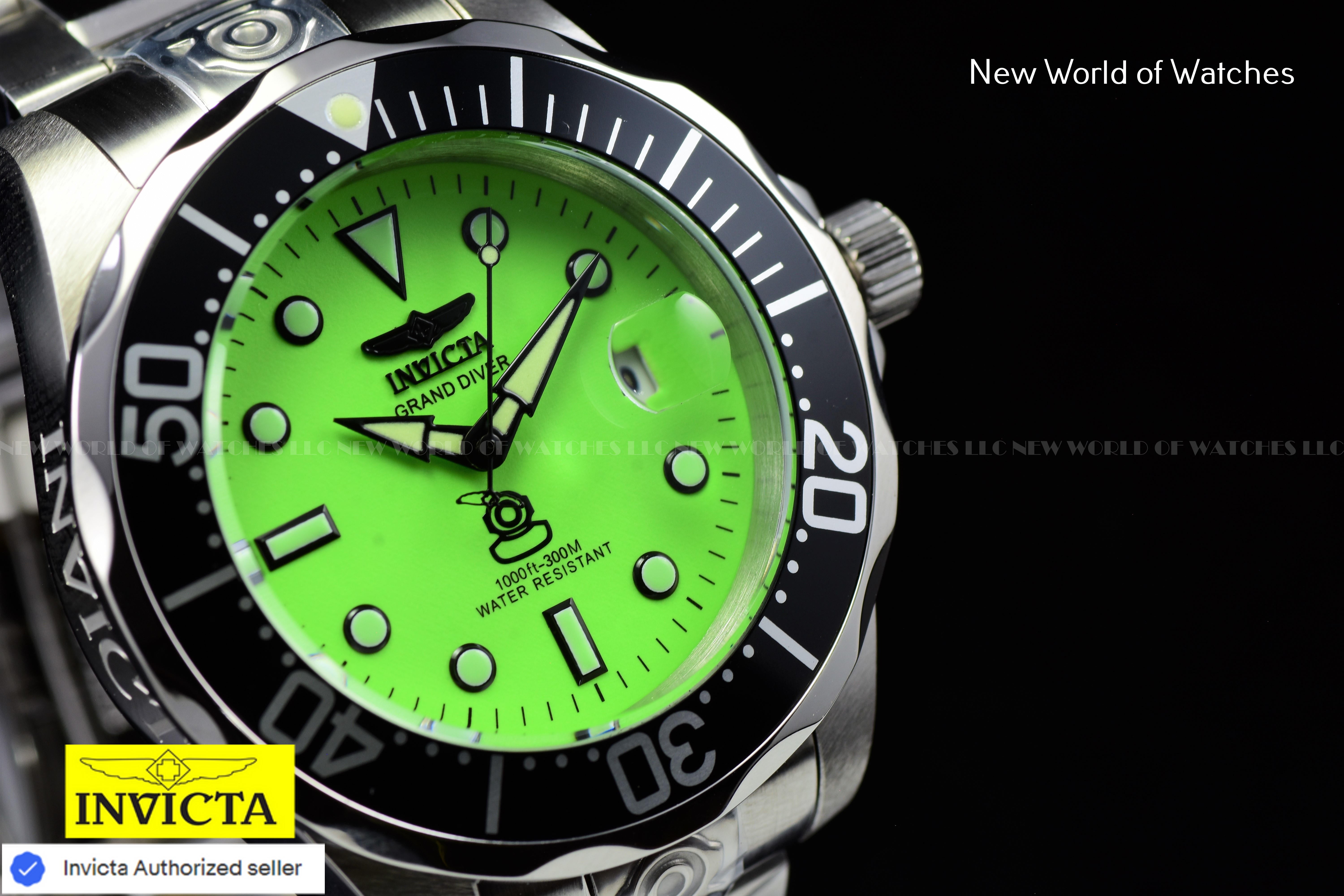 Invicta Men's Grand Diver Green Dial Automatic Stainless Steel Black Bezel Watch