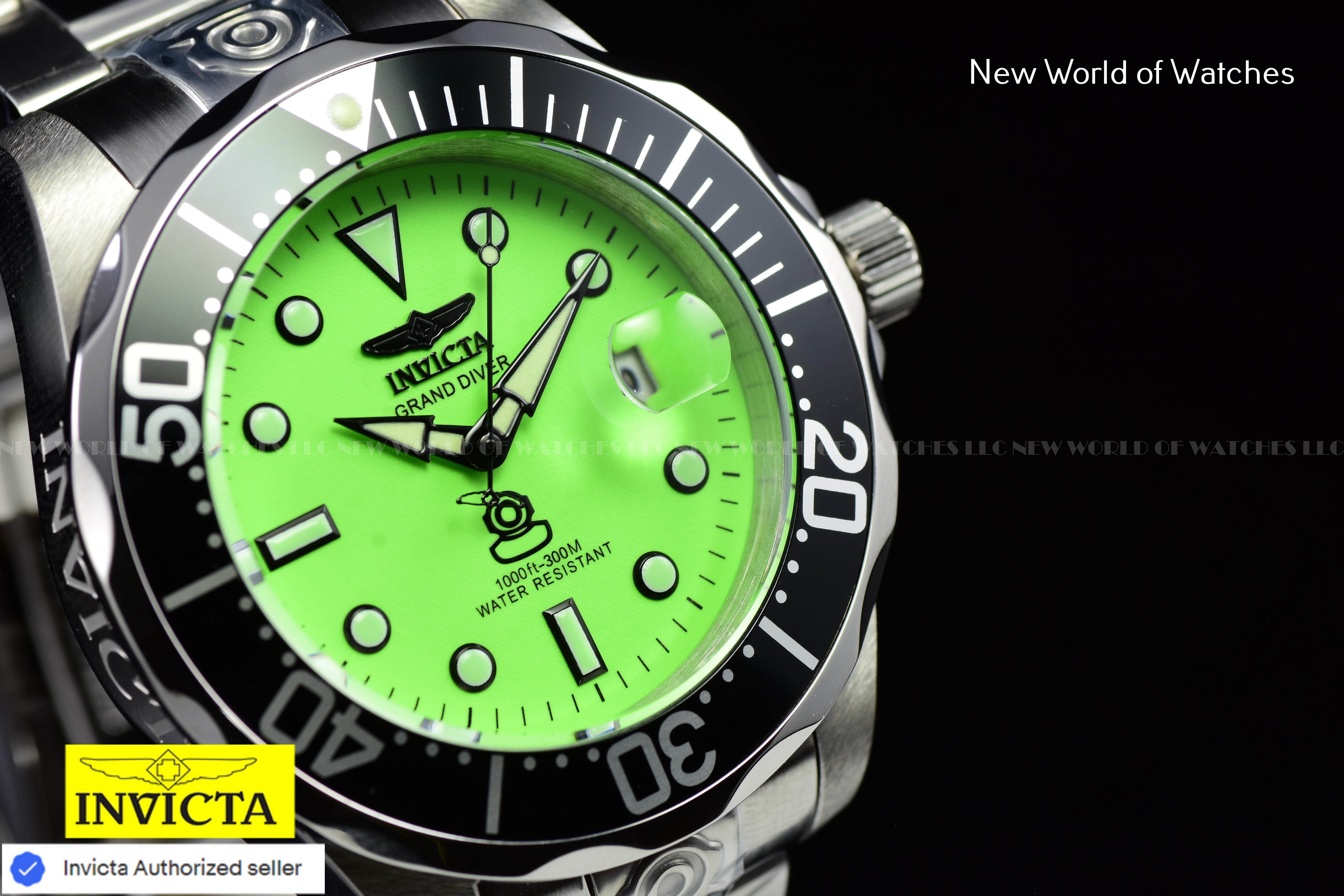 Invicta Men's Grand Diver Green Dial Automatic Stainless Steel Black Bezel Watch