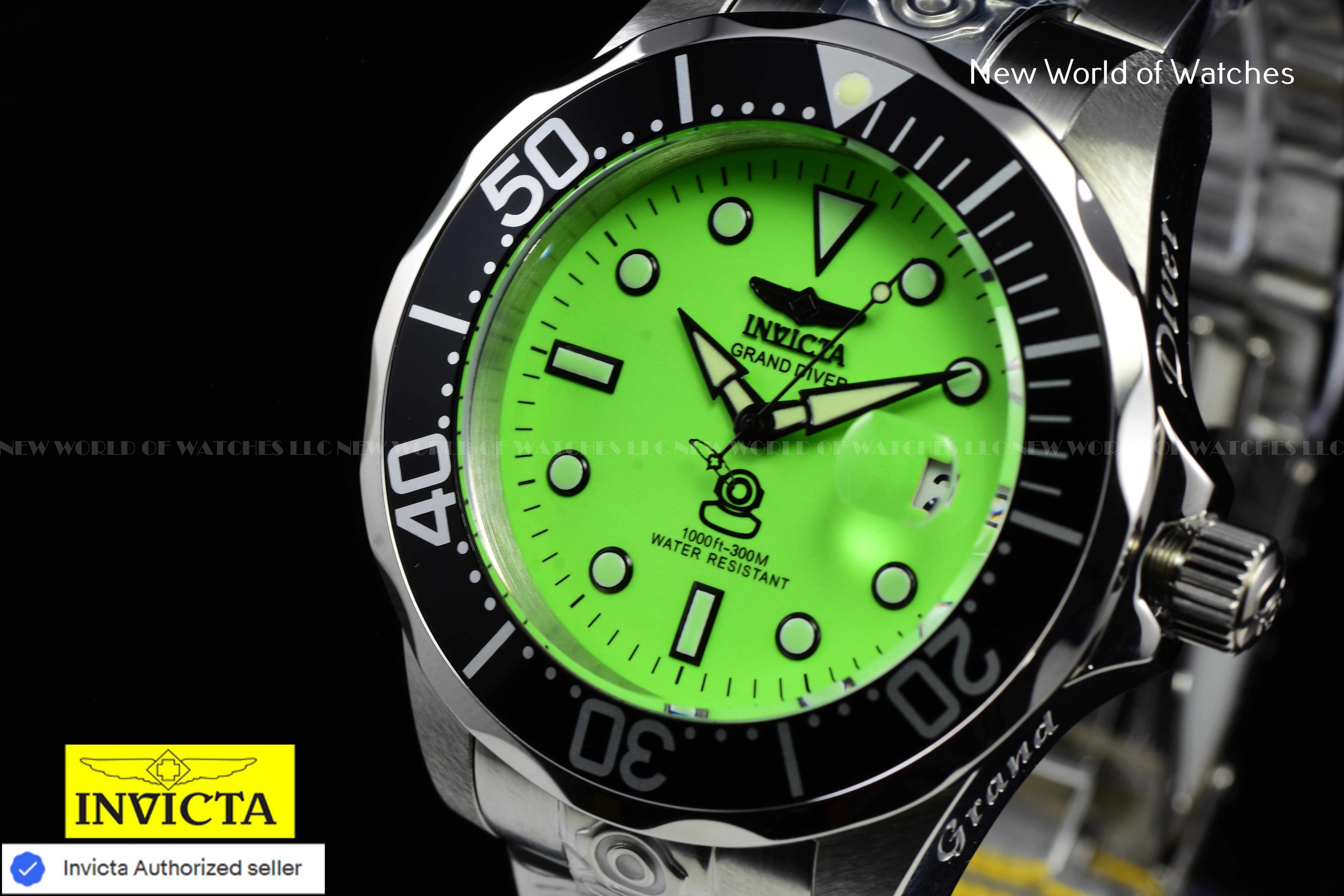 Invicta Men's Grand Diver Green Dial Automatic Stainless Steel Black Bezel Watch