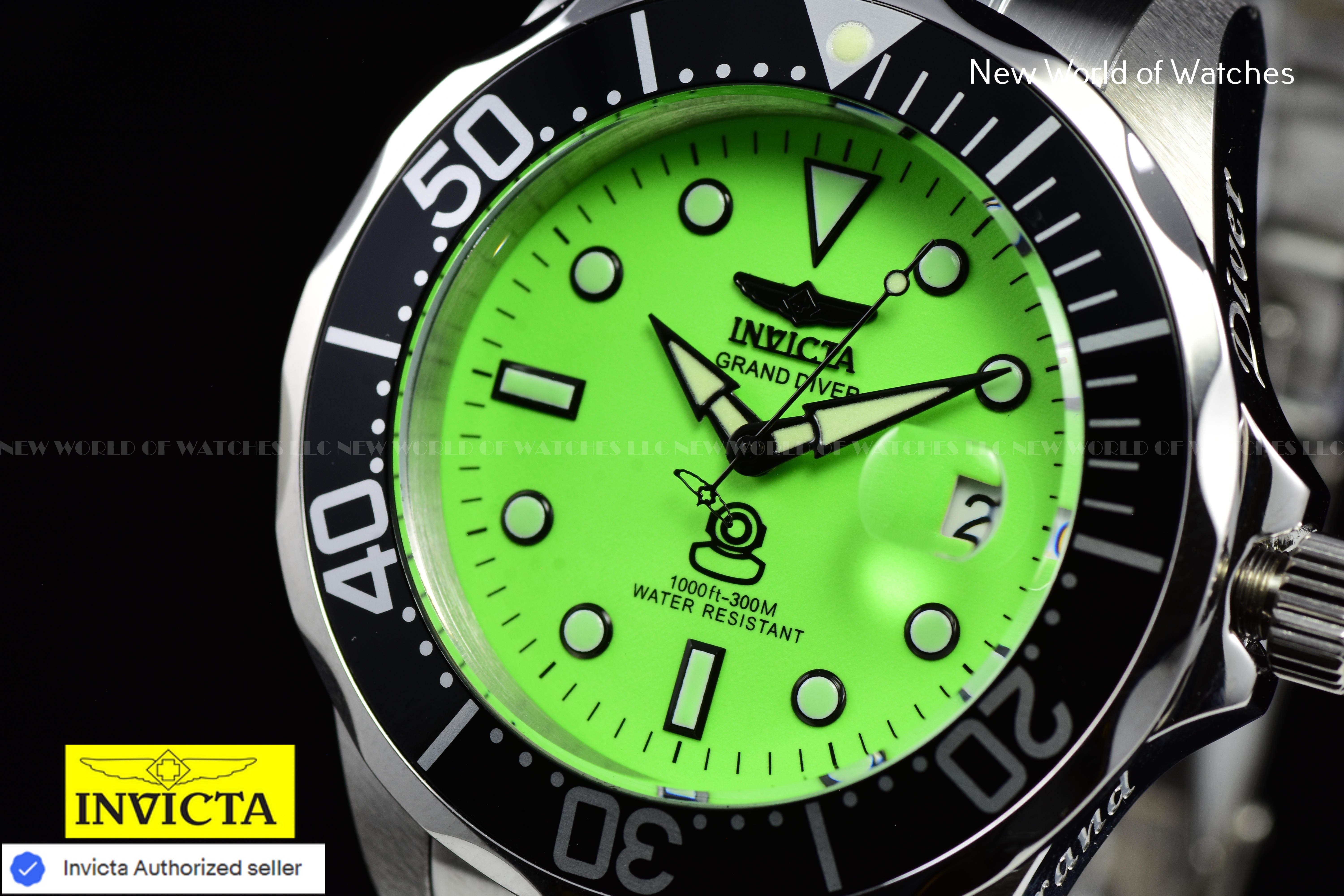 Invicta Men's Grand Diver Green Dial Automatic Stainless Steel Black Bezel Watch