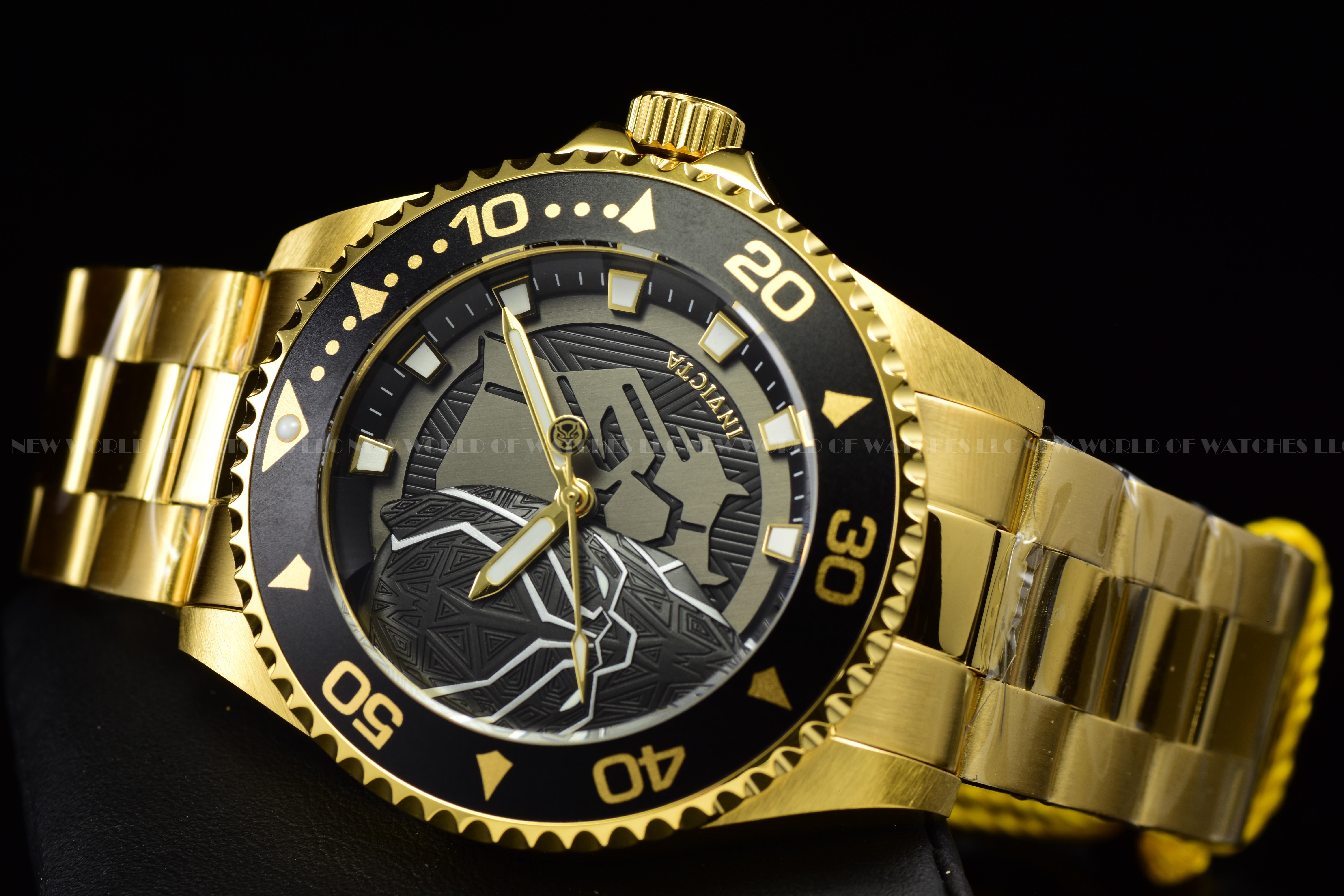 RARE Invicta Men's  Marvel BLACK PANTHER 44mm Limited Edition Gold Quartz Watch