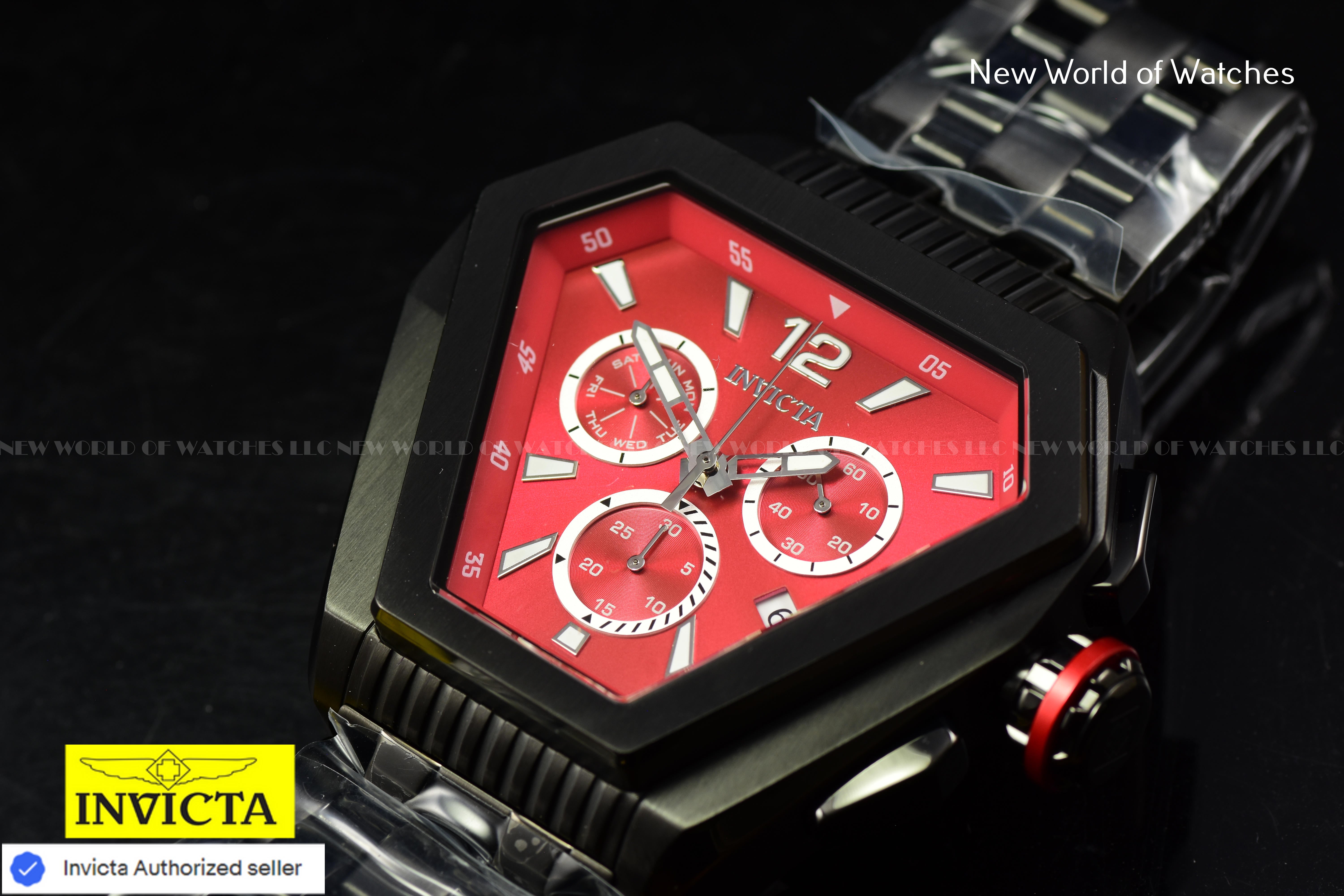 New Invicta Men's Speedway 53mm Quartz Bright Red Dial Black Bracelet Watch