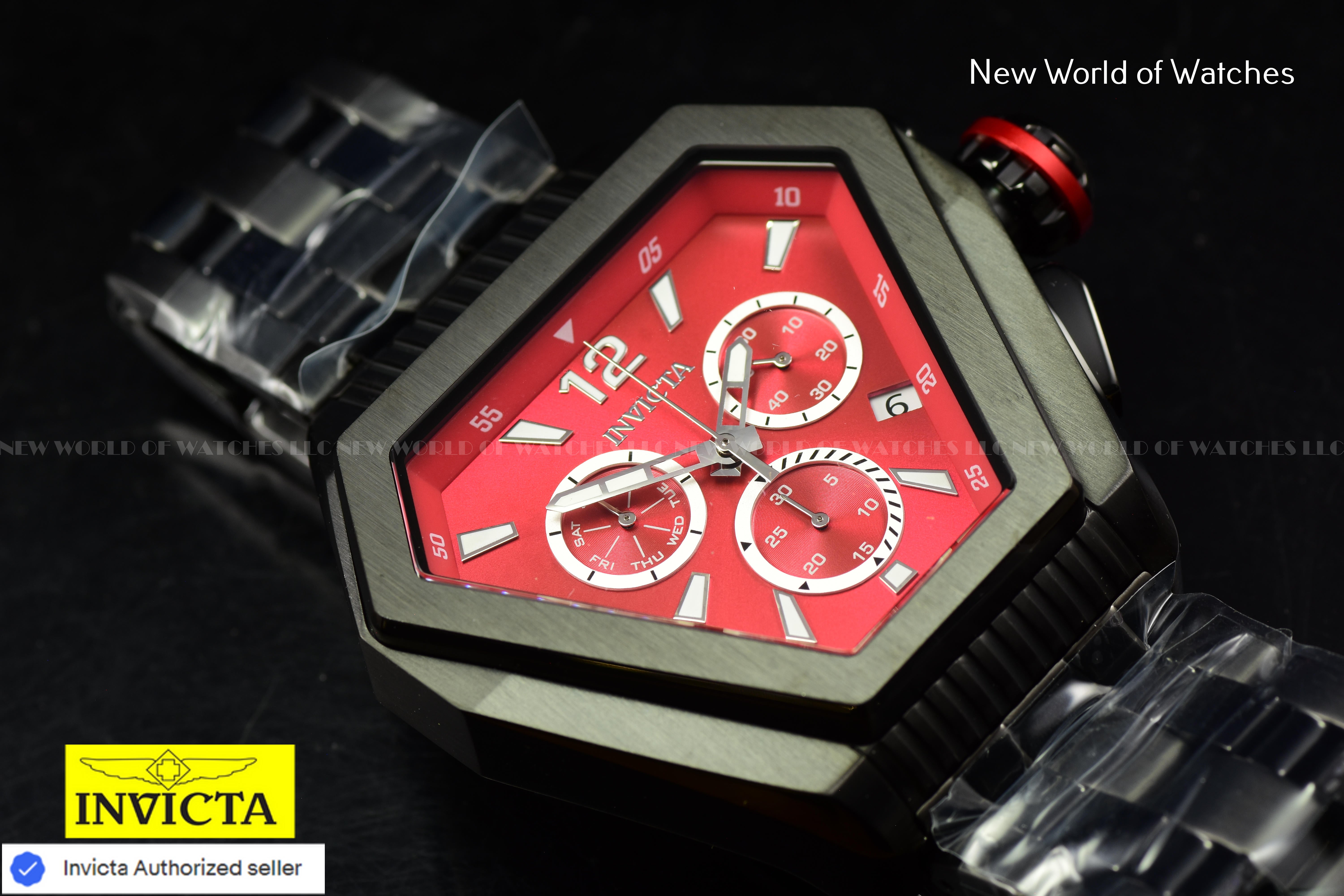 New Invicta Men's Speedway 53mm Quartz Bright Red Dial Black Bracelet Watch