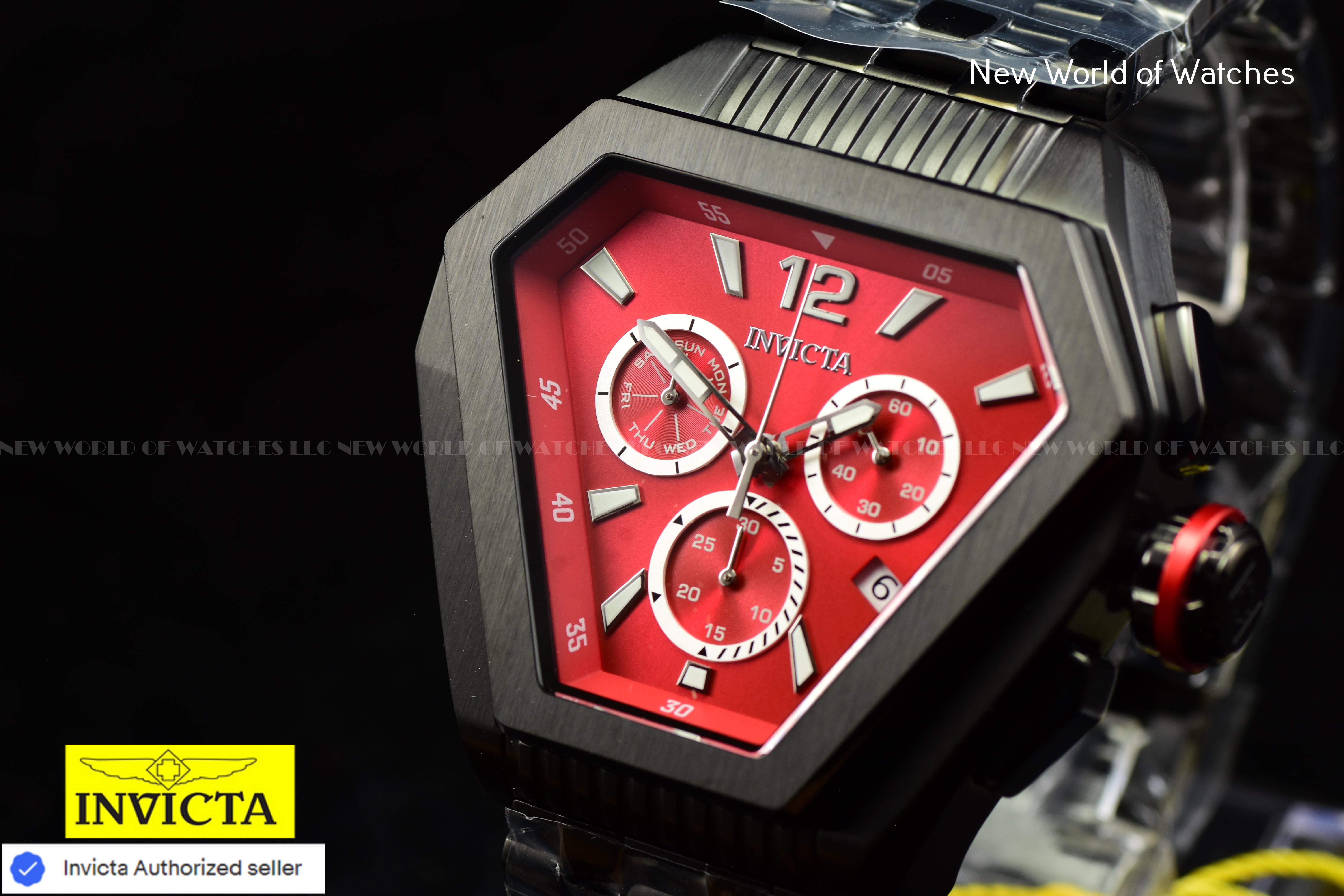New Invicta Men's Speedway 53mm Quartz Bright Red Dial Black Bracelet Watch