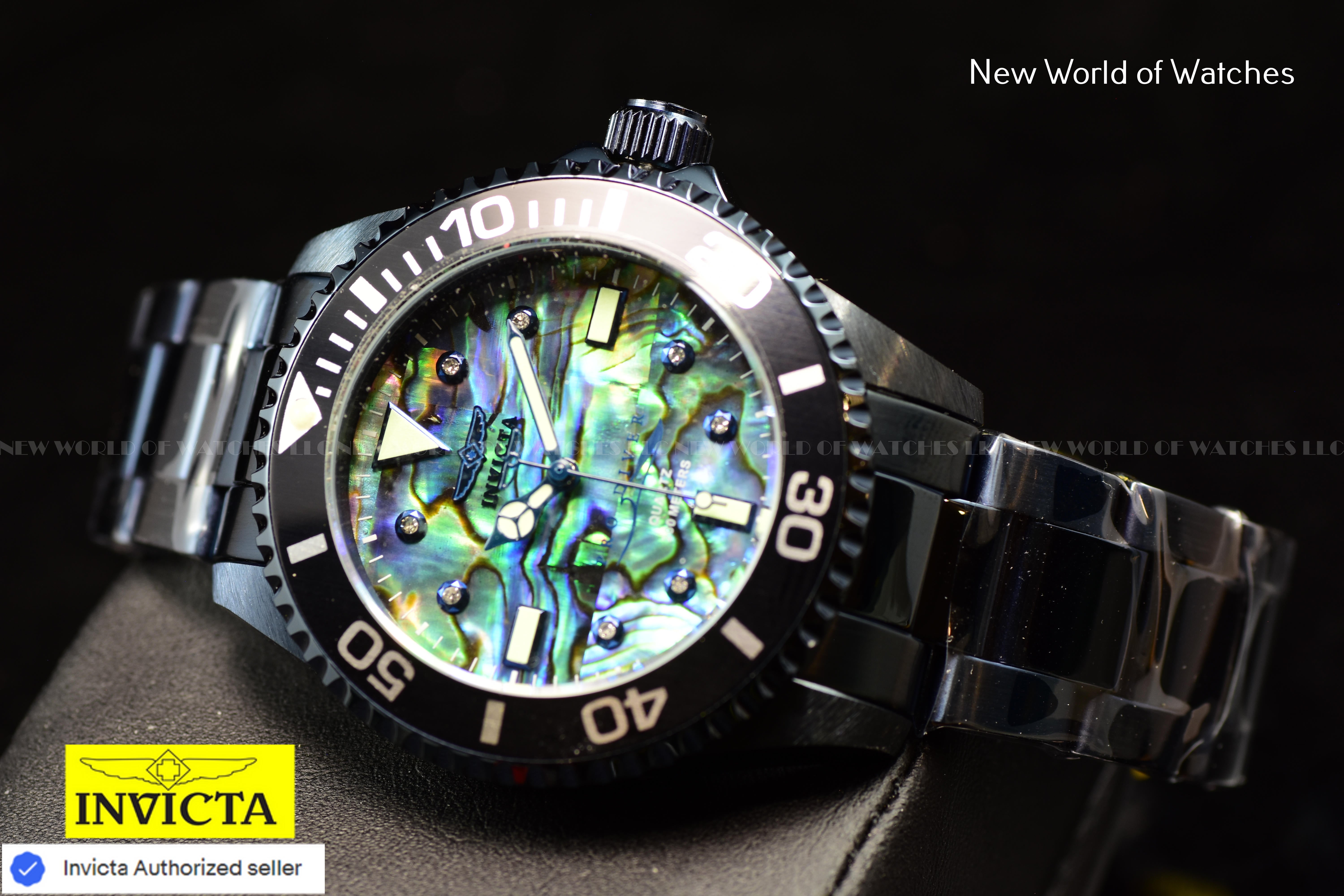 Invicta Pro Diver 38mm Dark Blue 0.03 Carat DIAMOND Abalone Dial Watch 39428