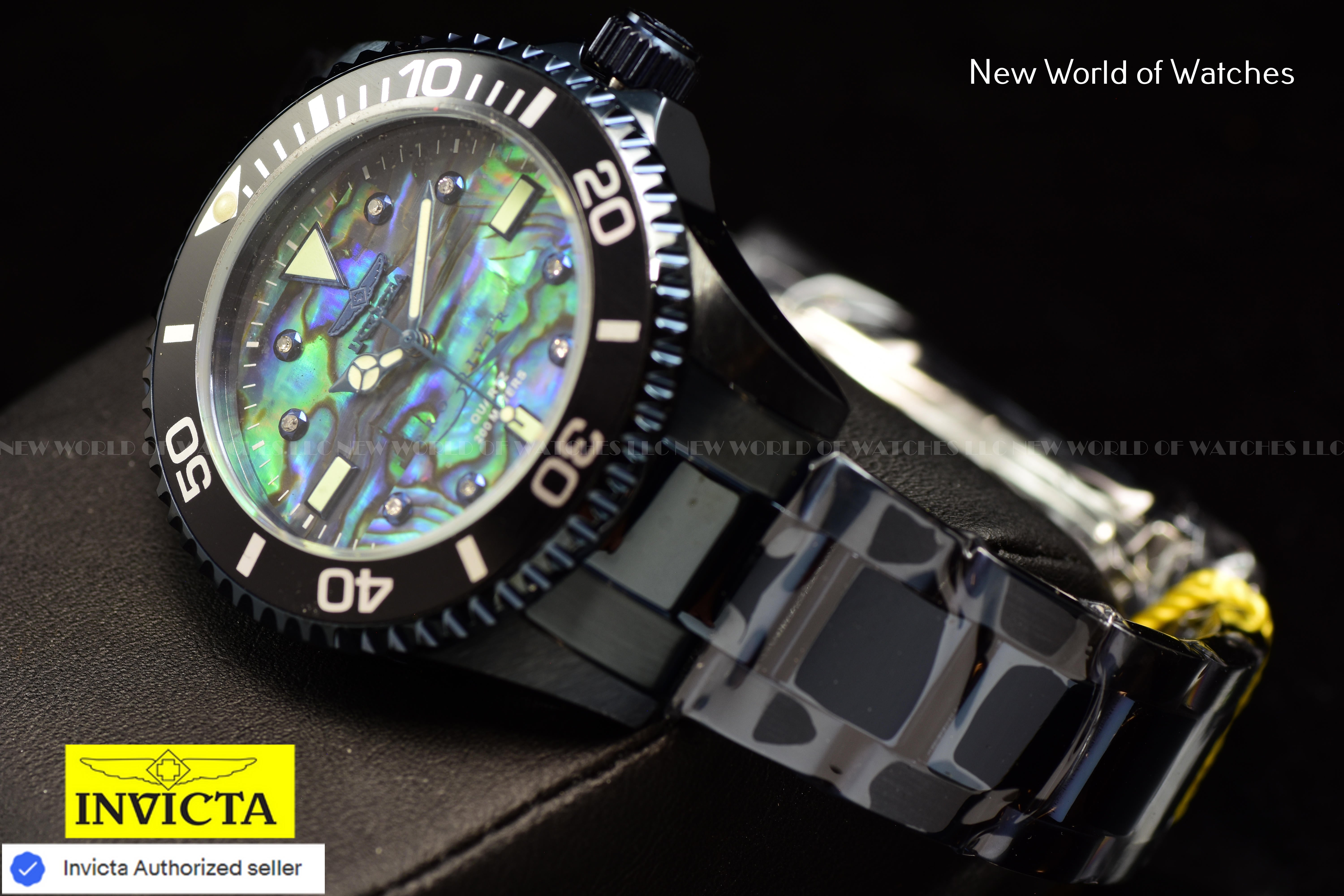 Invicta Pro Diver 38mm Dark Blue 0.03 Carat DIAMOND Abalone Dial Watch 39428