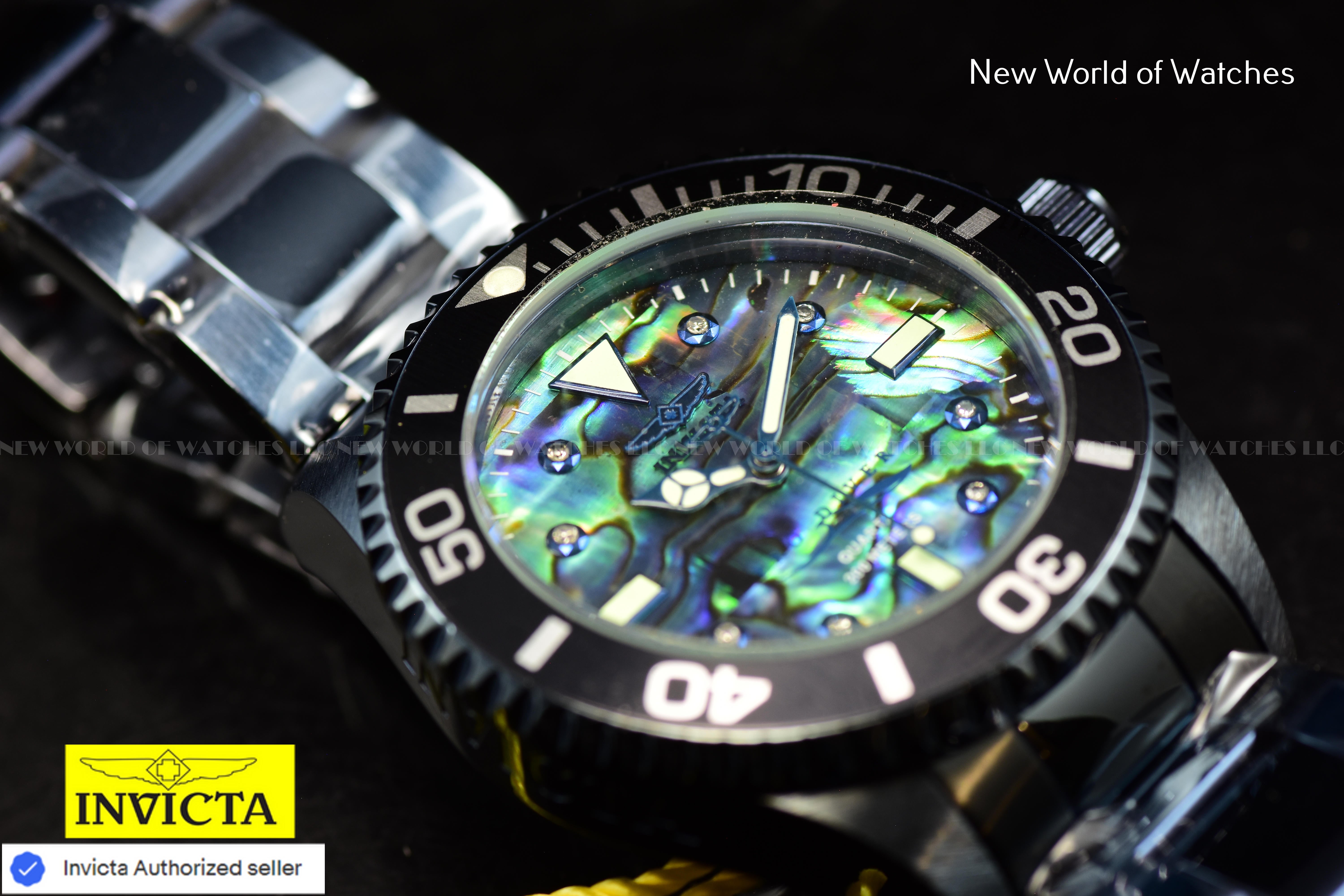 Invicta Pro Diver 38mm Dark Blue 0.03 Carat DIAMOND Abalone Dial Watch 39428