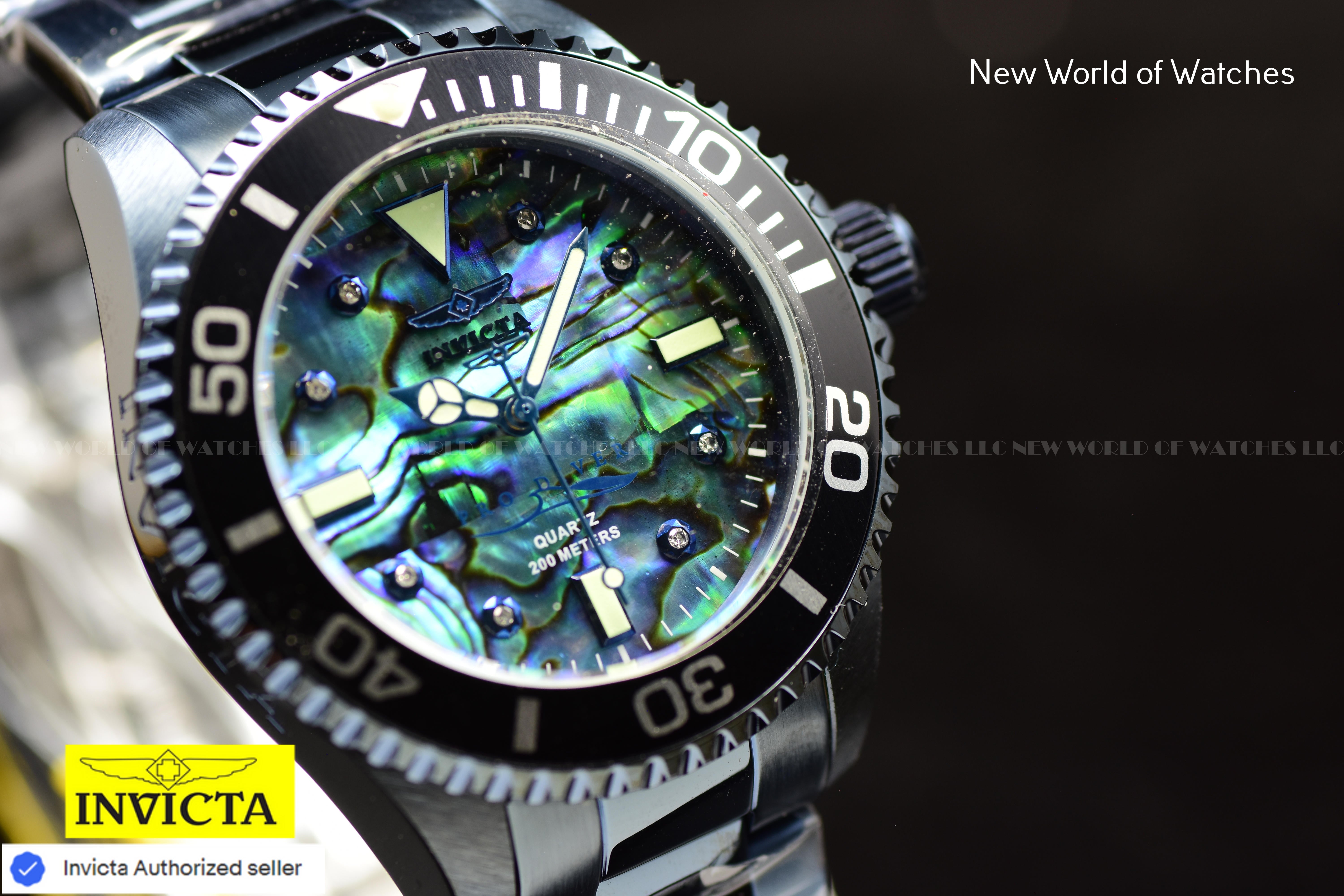 Invicta Pro Diver 38mm Dark Blue 0.03 Carat DIAMOND Abalone Dial Watch 39428