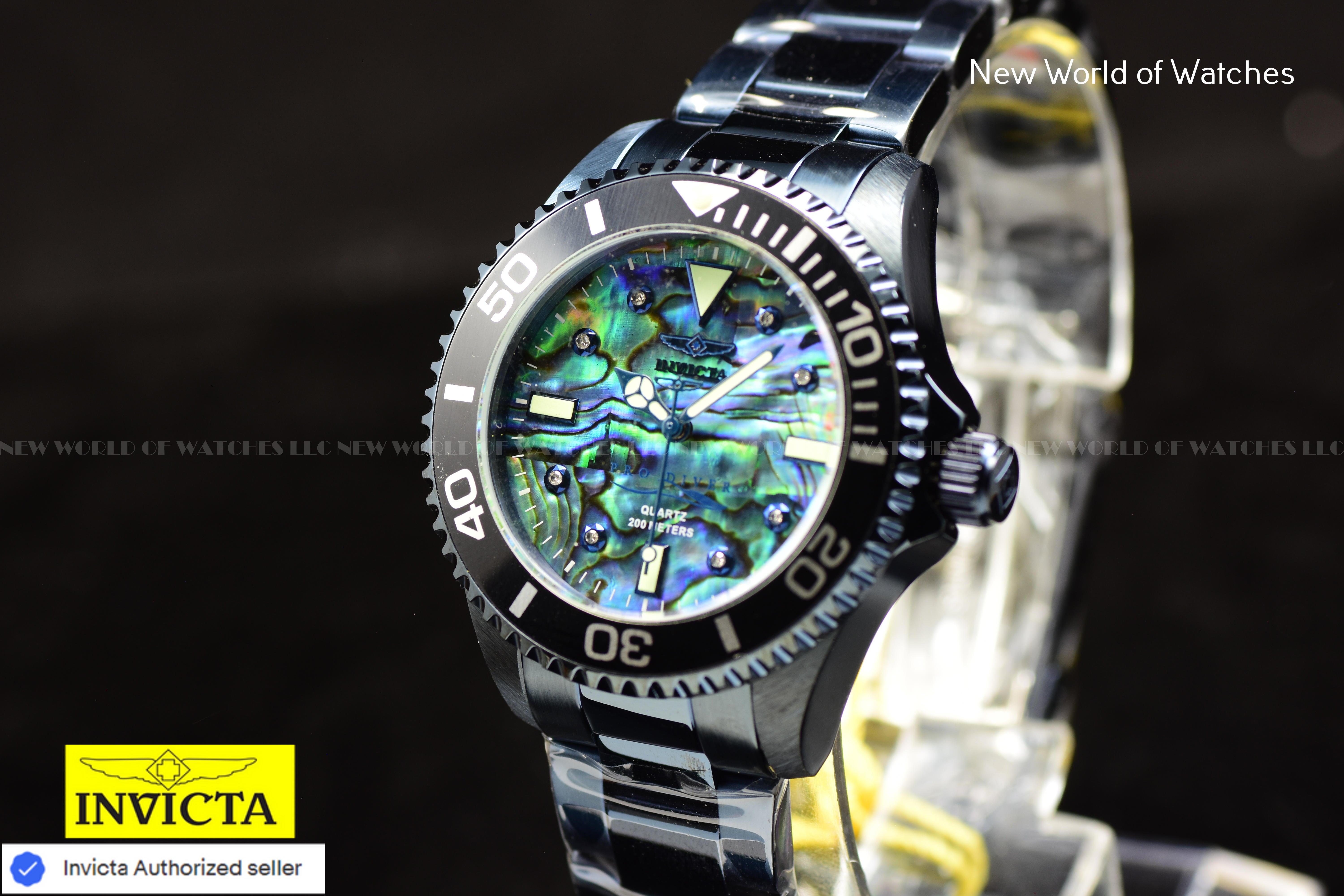 Invicta Pro Diver 38mm Dark Blue 0.03 Carat DIAMOND Abalone Dial Watch 39428
