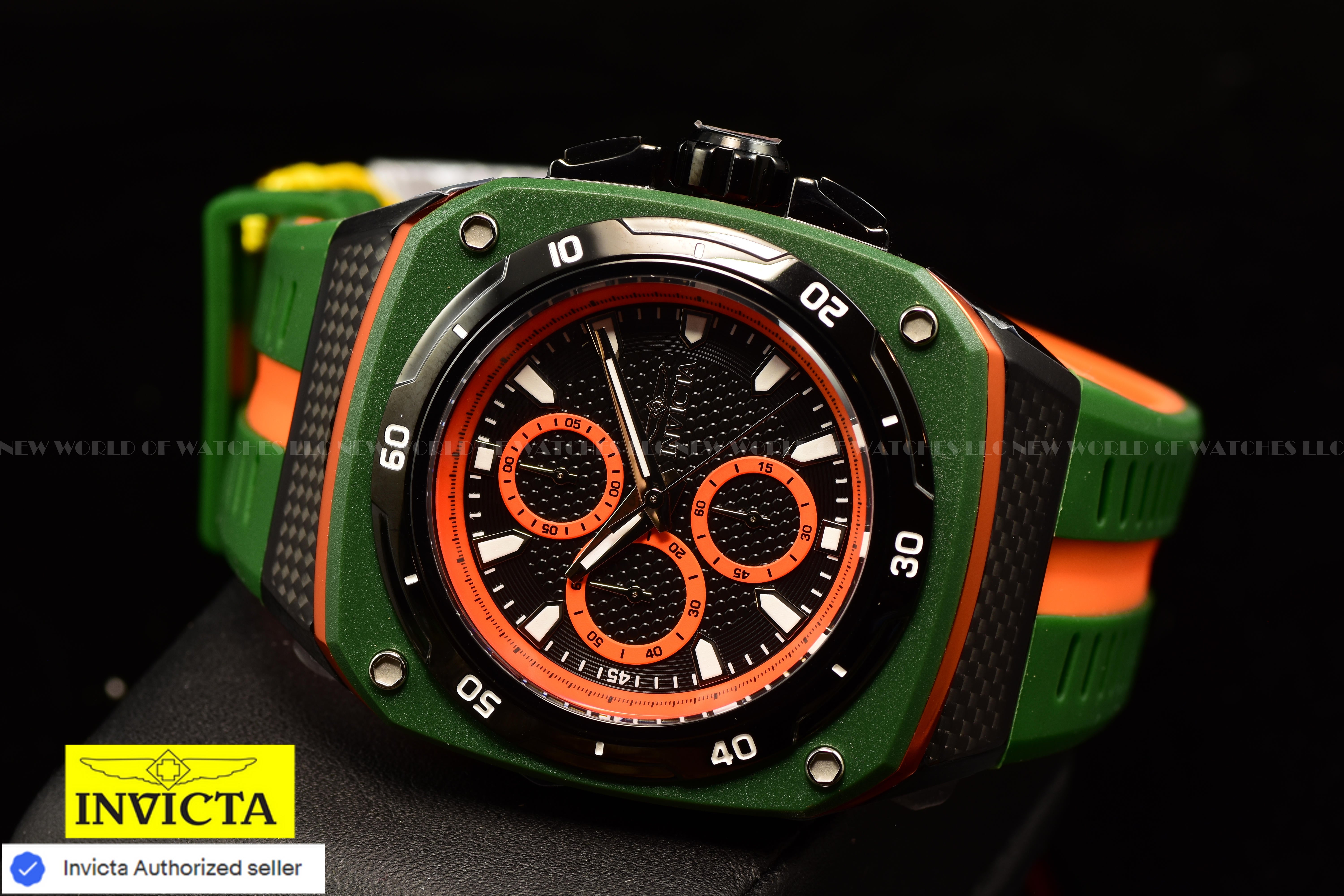 NEW Invicta Men's 46mm SPEEDWAY SUPERCHARGER Chrono Orange Green Tone SS Watch