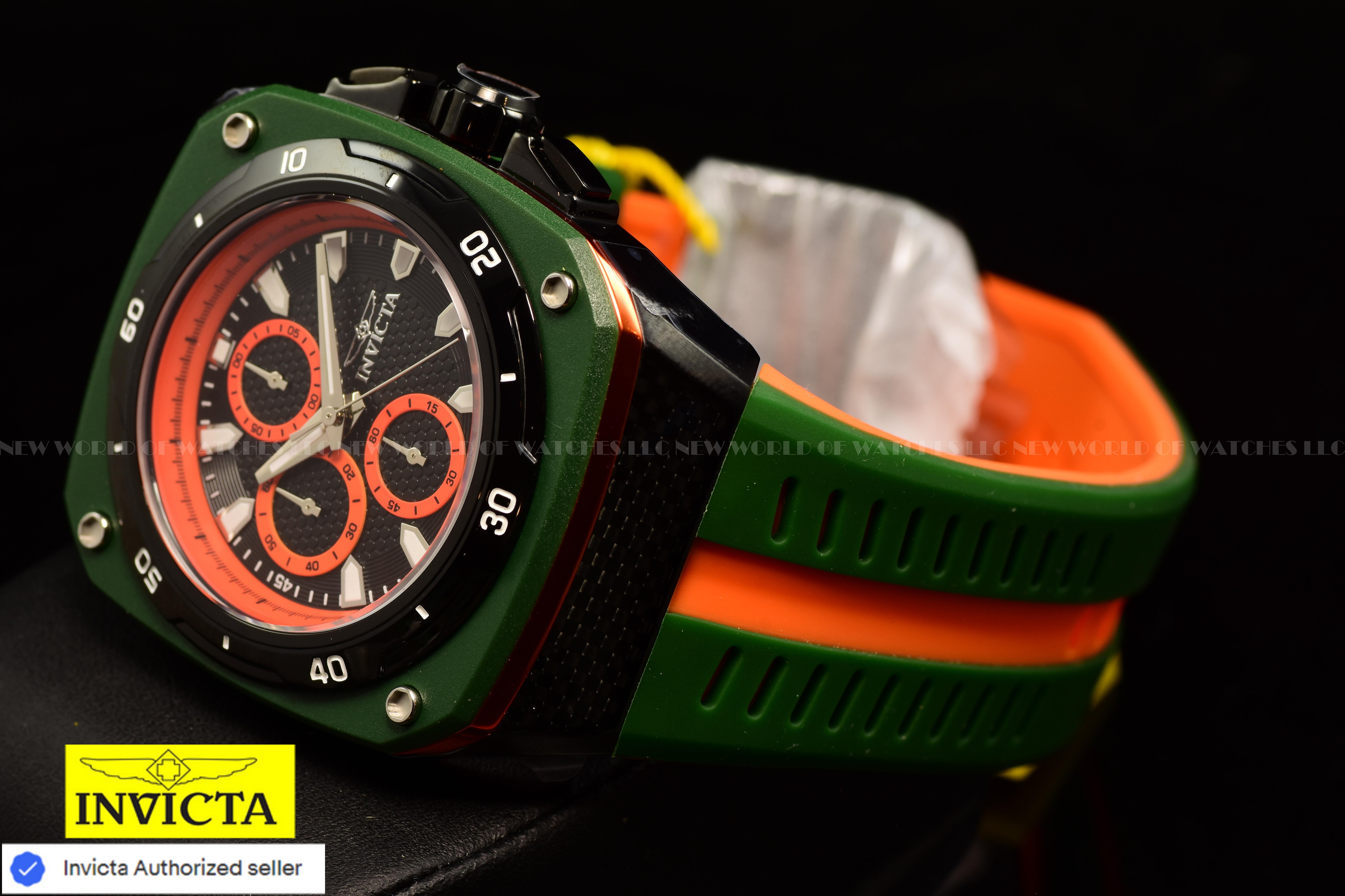 NEW Invicta Men's 46mm SPEEDWAY SUPERCHARGER Chrono Orange Green Tone SS Watch