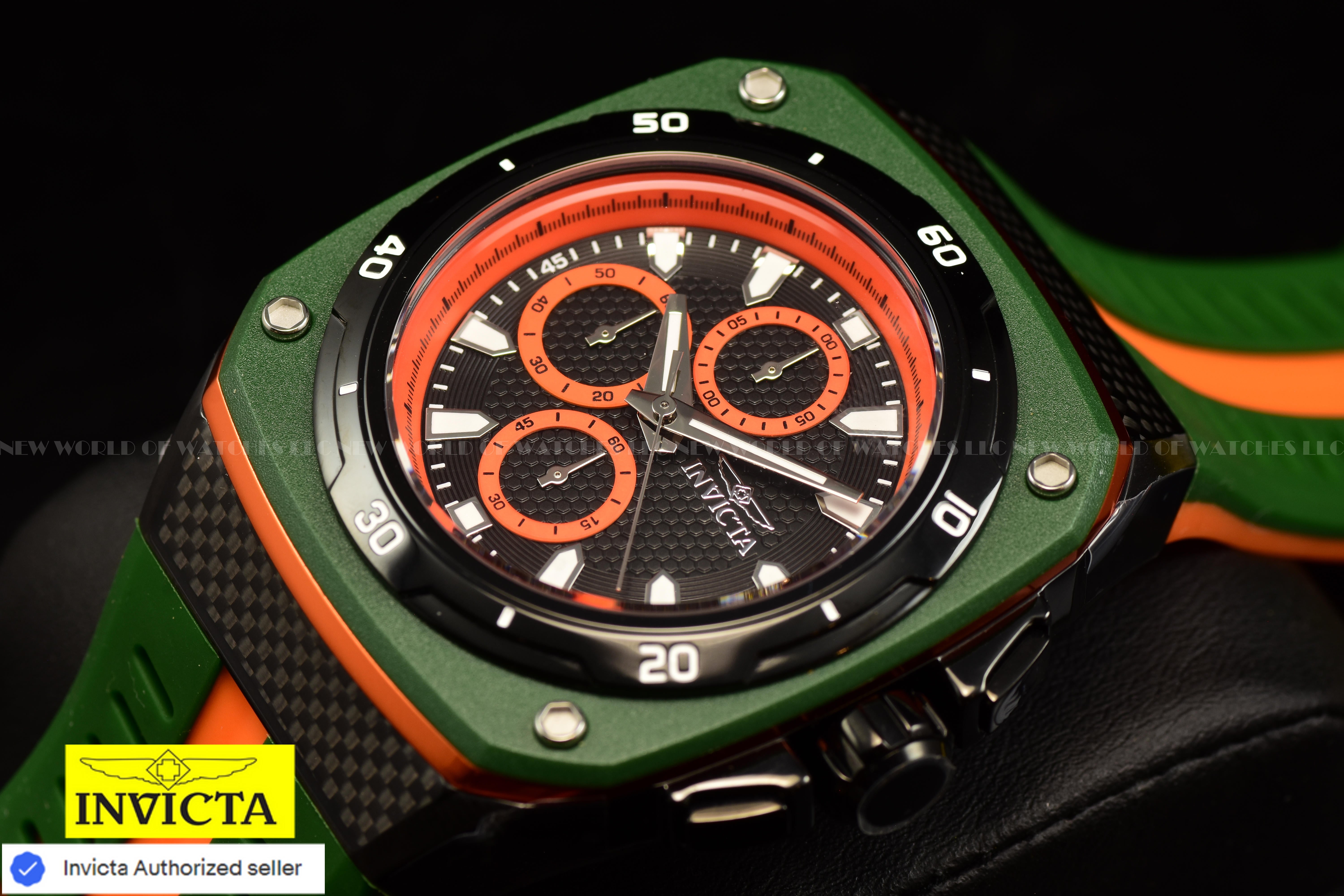 NEW Invicta Men's 46mm SPEEDWAY SUPERCHARGER Chrono Orange Green Tone SS Watch
