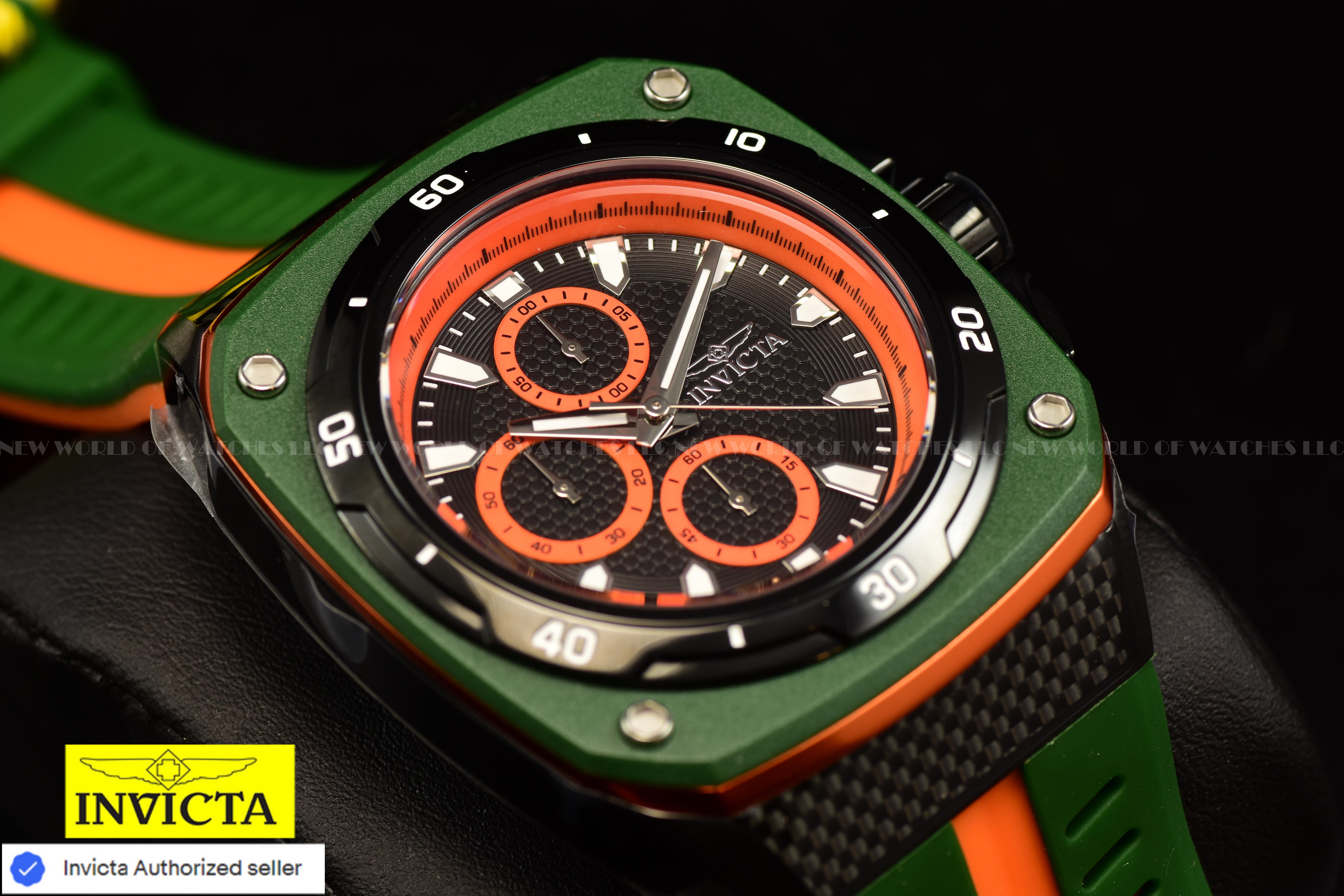 NEW Invicta Men's 46mm SPEEDWAY SUPERCHARGER Chrono Orange Green Tone SS Watch