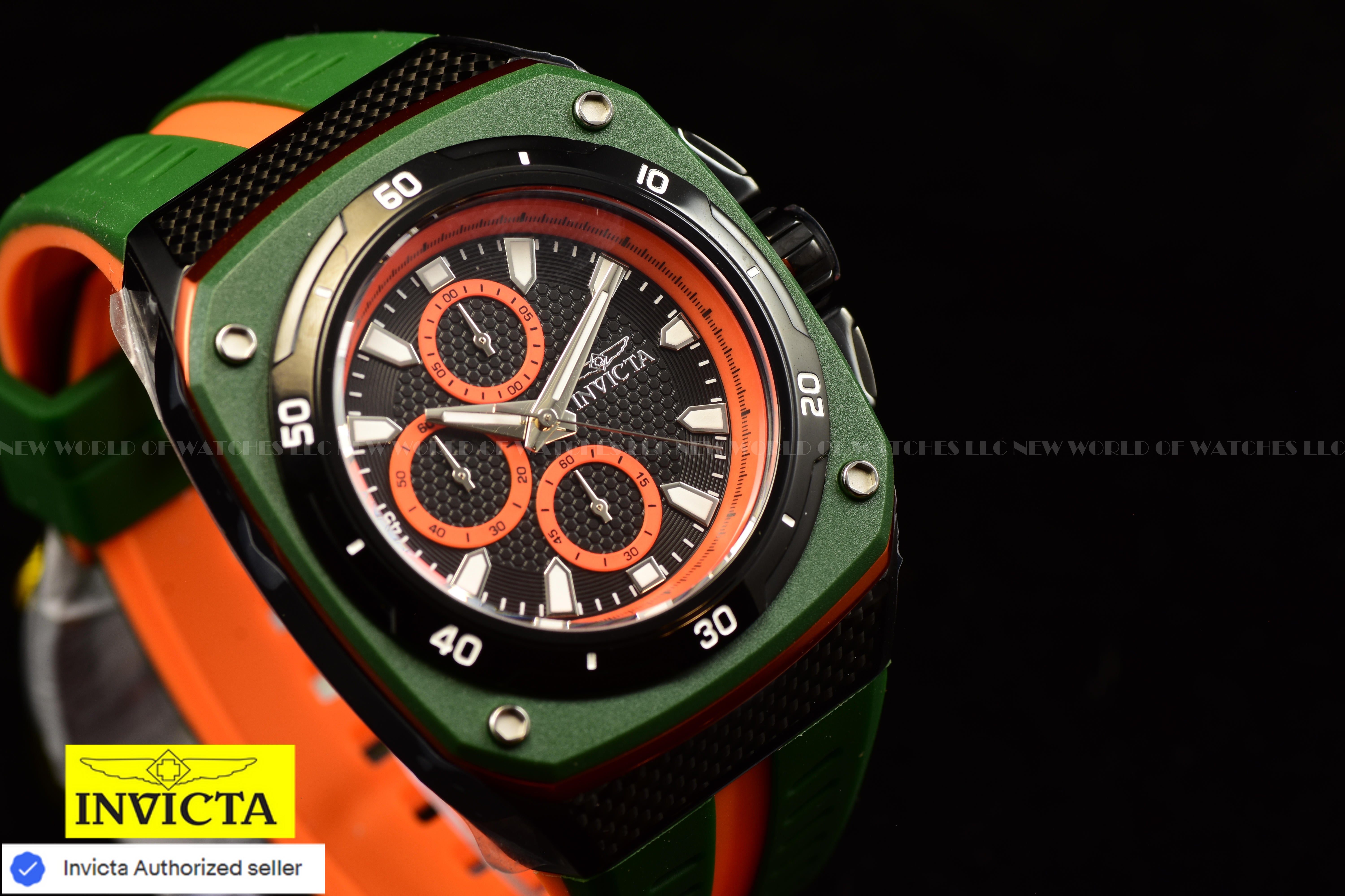 NEW Invicta Men's 46mm SPEEDWAY SUPERCHARGER Chrono Orange Green Tone SS Watch