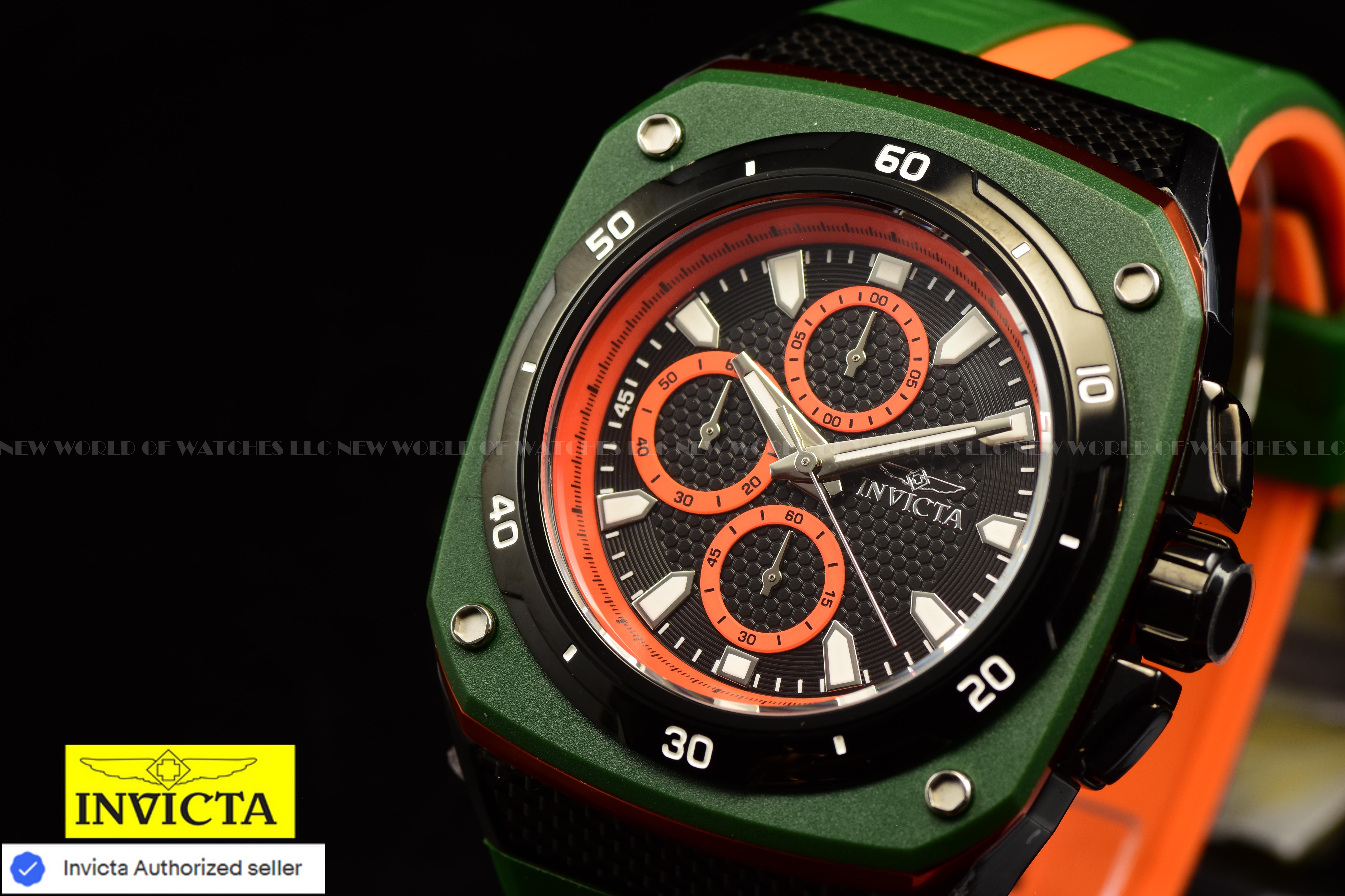 NEW Invicta Men's 46mm SPEEDWAY SUPERCHARGER Chrono Orange Green Tone SS Watch