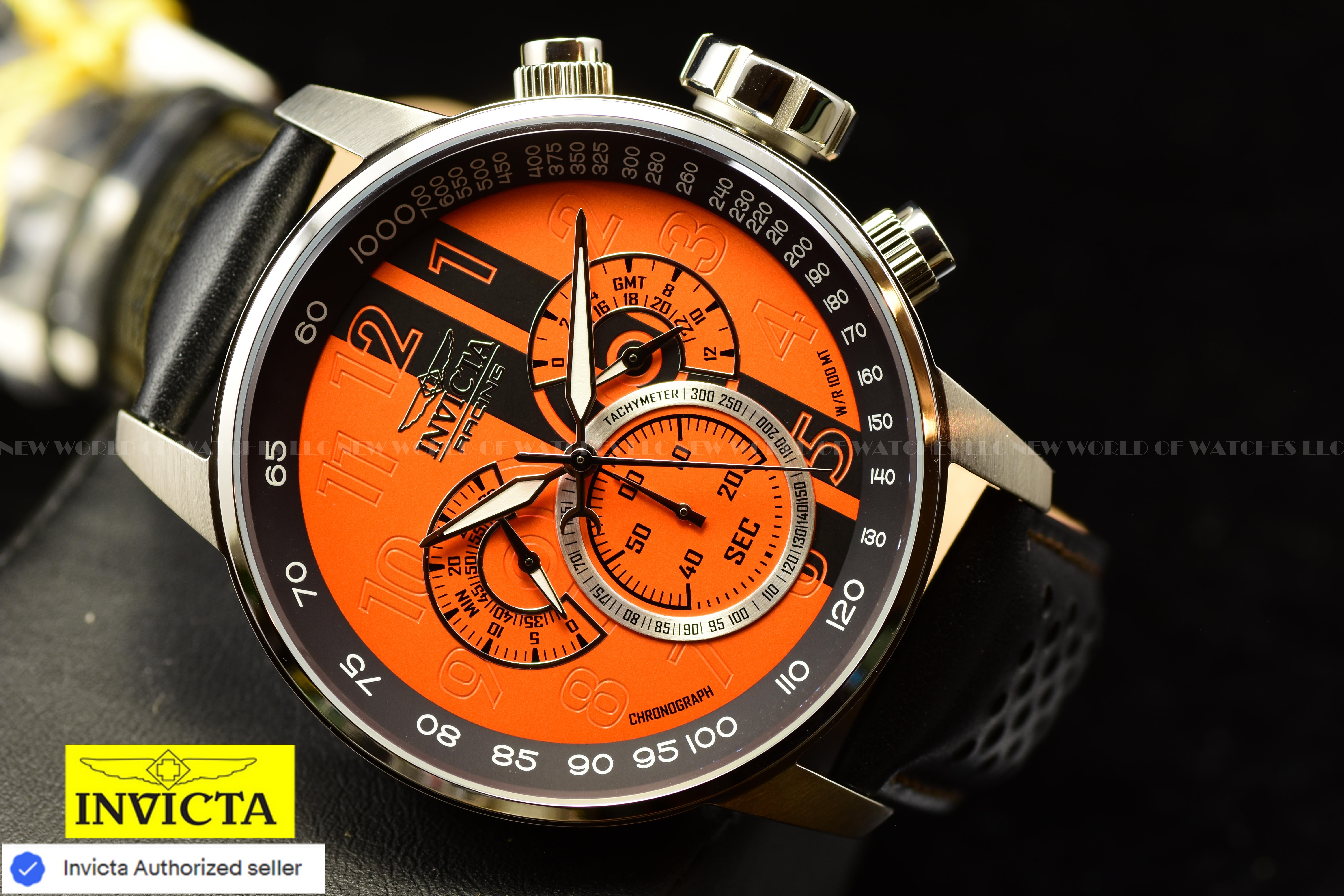 Invicta Men Invicta Racing 48mm Orange Black Quartz Japan Leather Watch