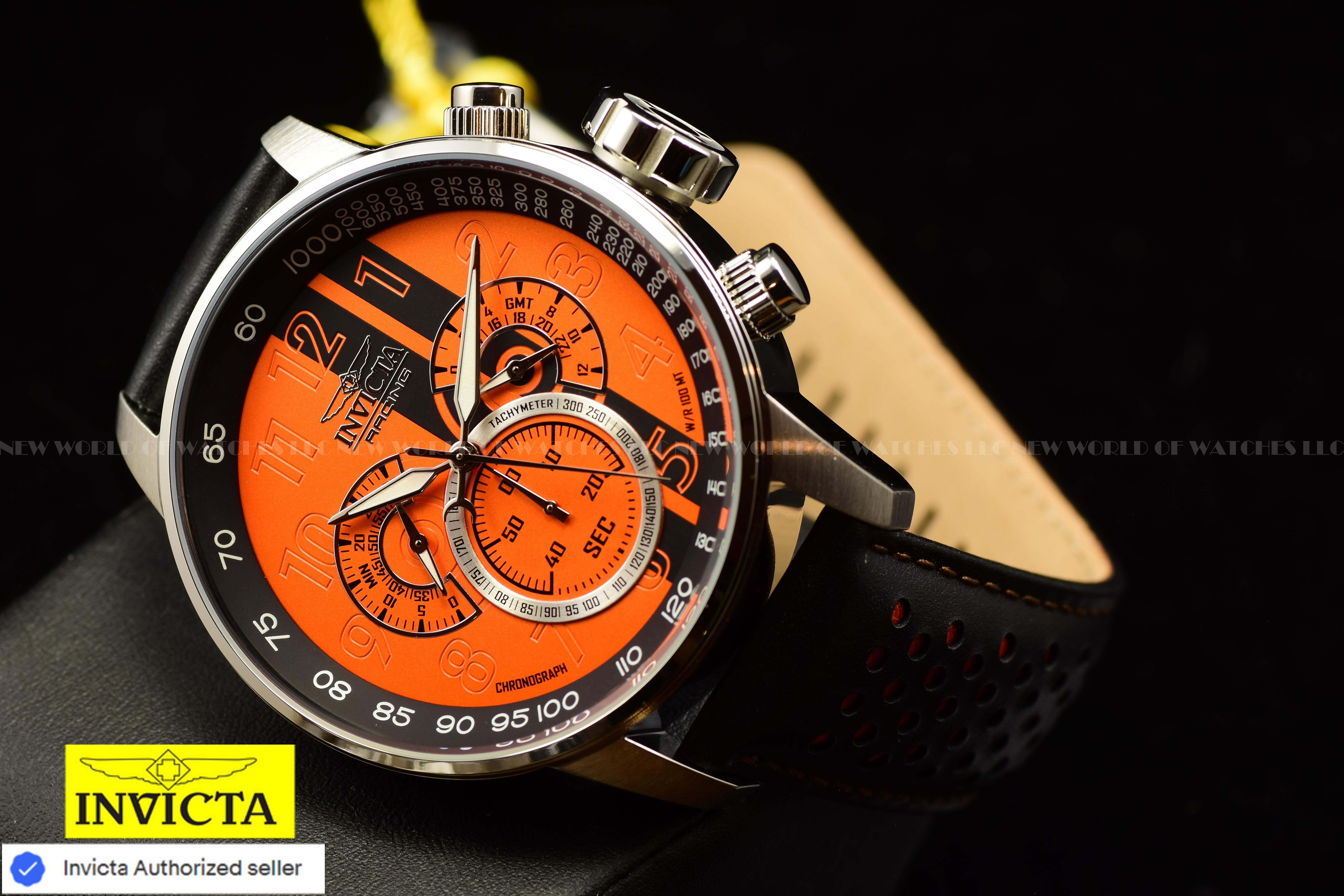 Invicta Men Invicta Racing 48mm Orange Black Quartz Japan Leather Watch