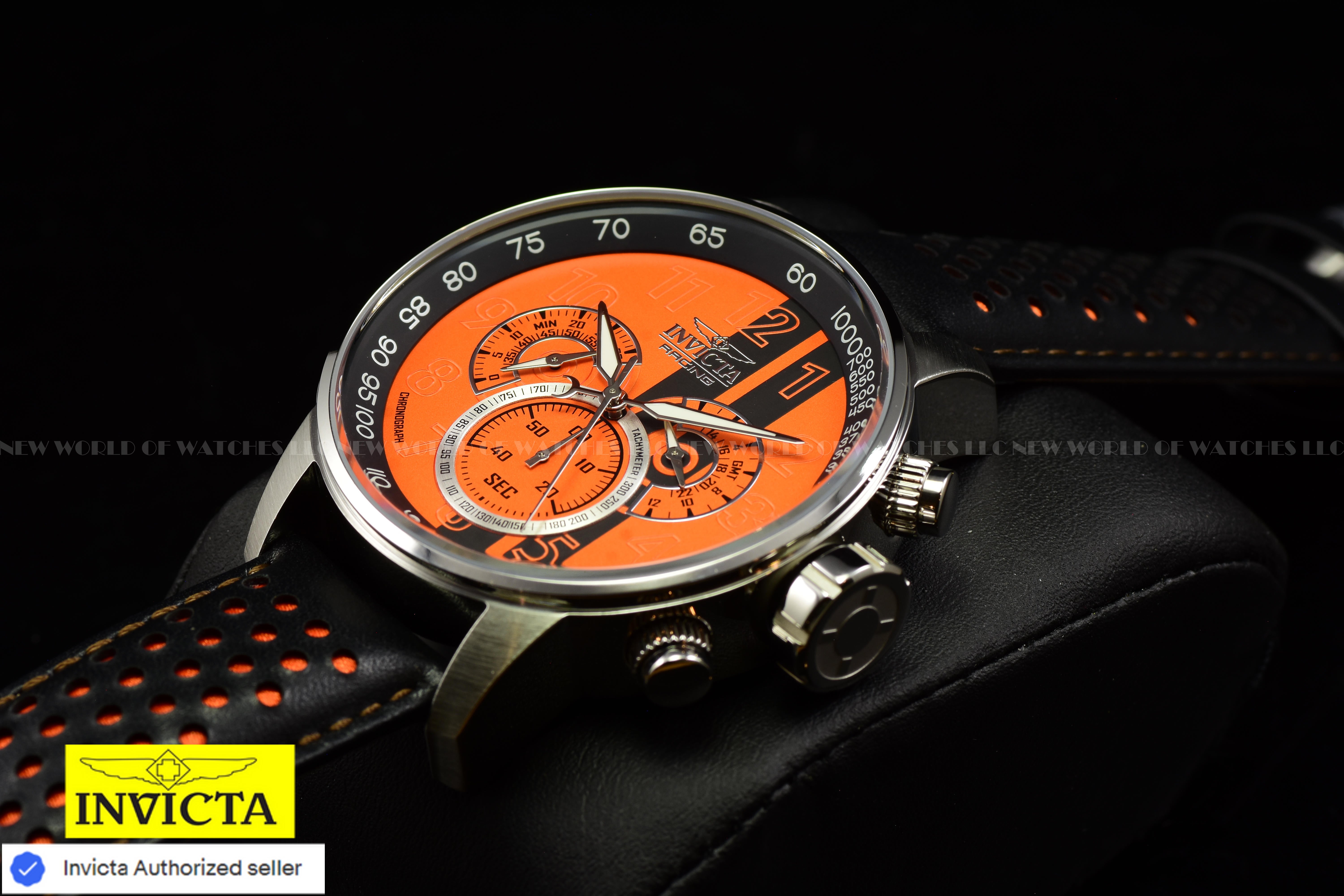 Invicta Men Invicta Racing 48mm Orange Black Quartz Japan Leather Watch