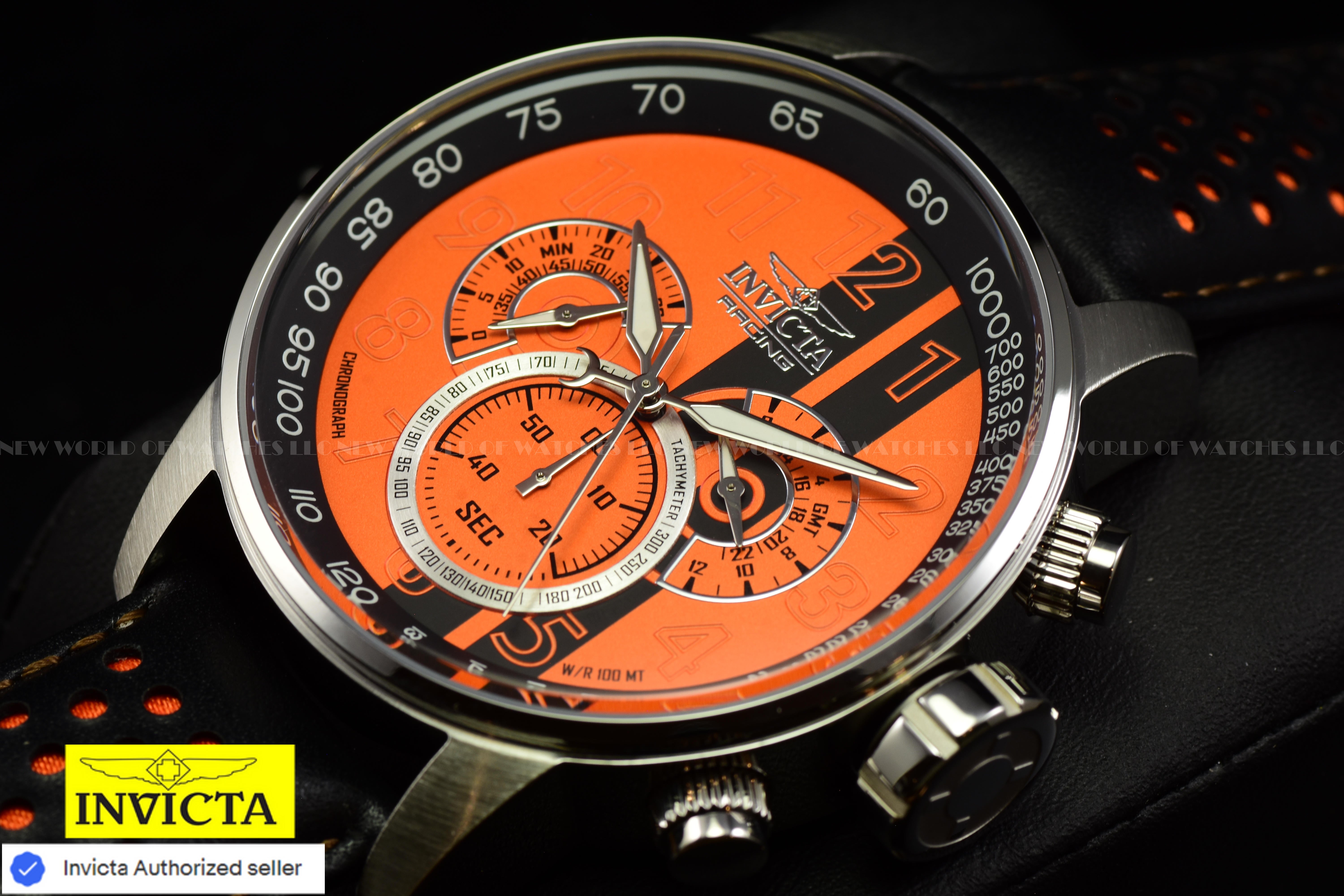 Invicta Men Invicta Racing 48mm Orange Black Quartz Japan Leather Watch