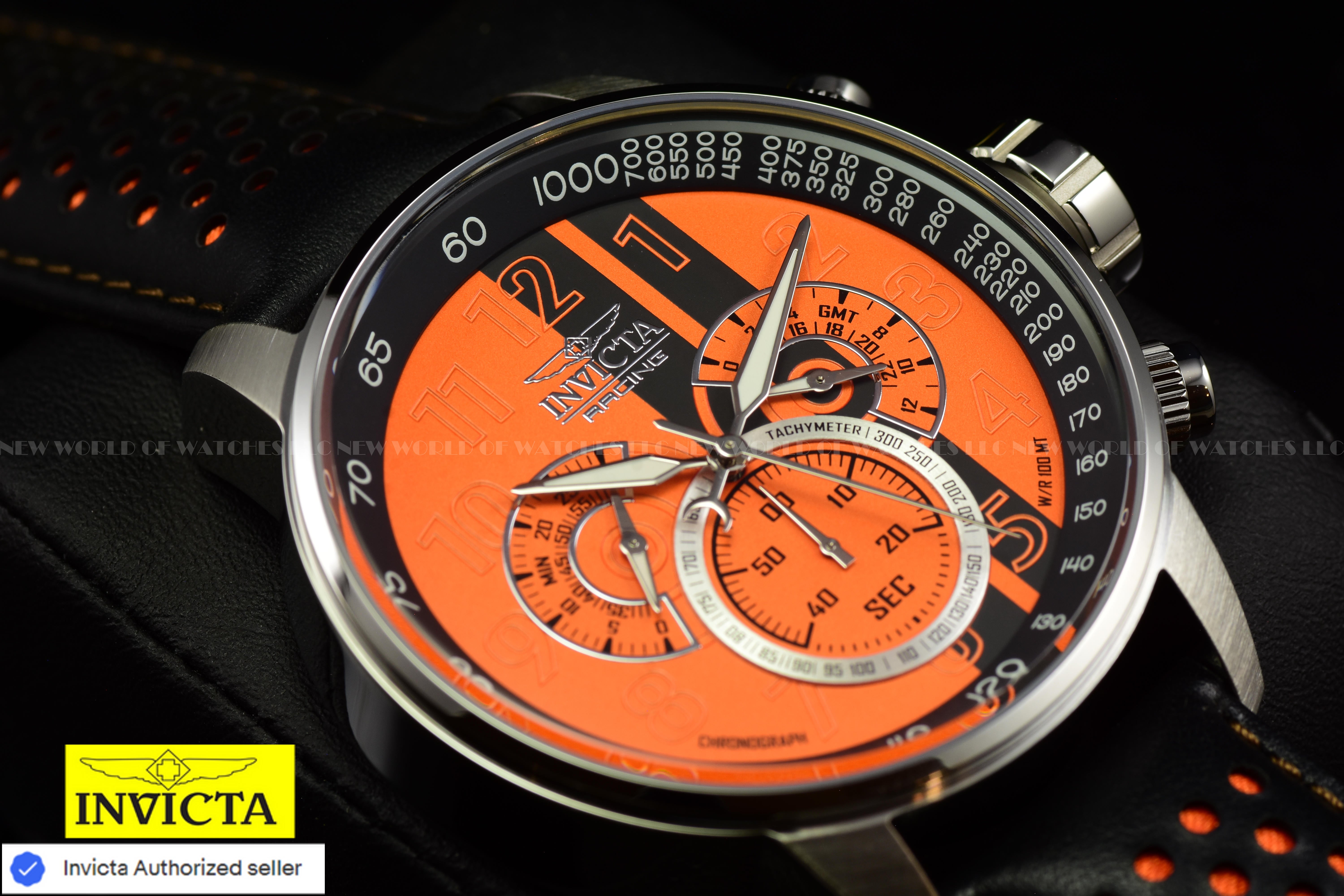 Invicta Men Invicta Racing 48mm Orange Black Quartz Japan Leather Watch