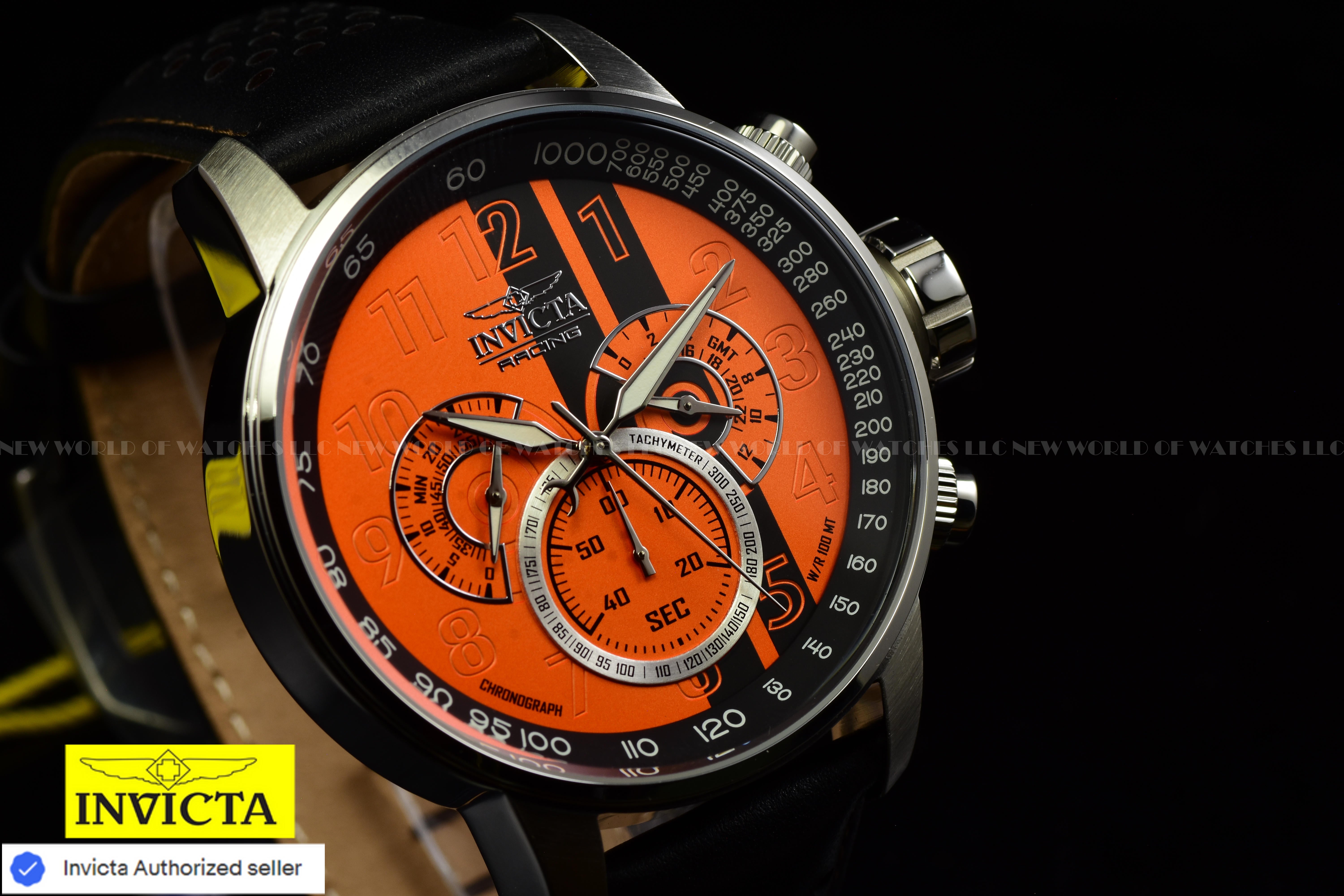 Invicta Men Invicta Racing 48mm Orange Black Quartz Japan Leather Watch