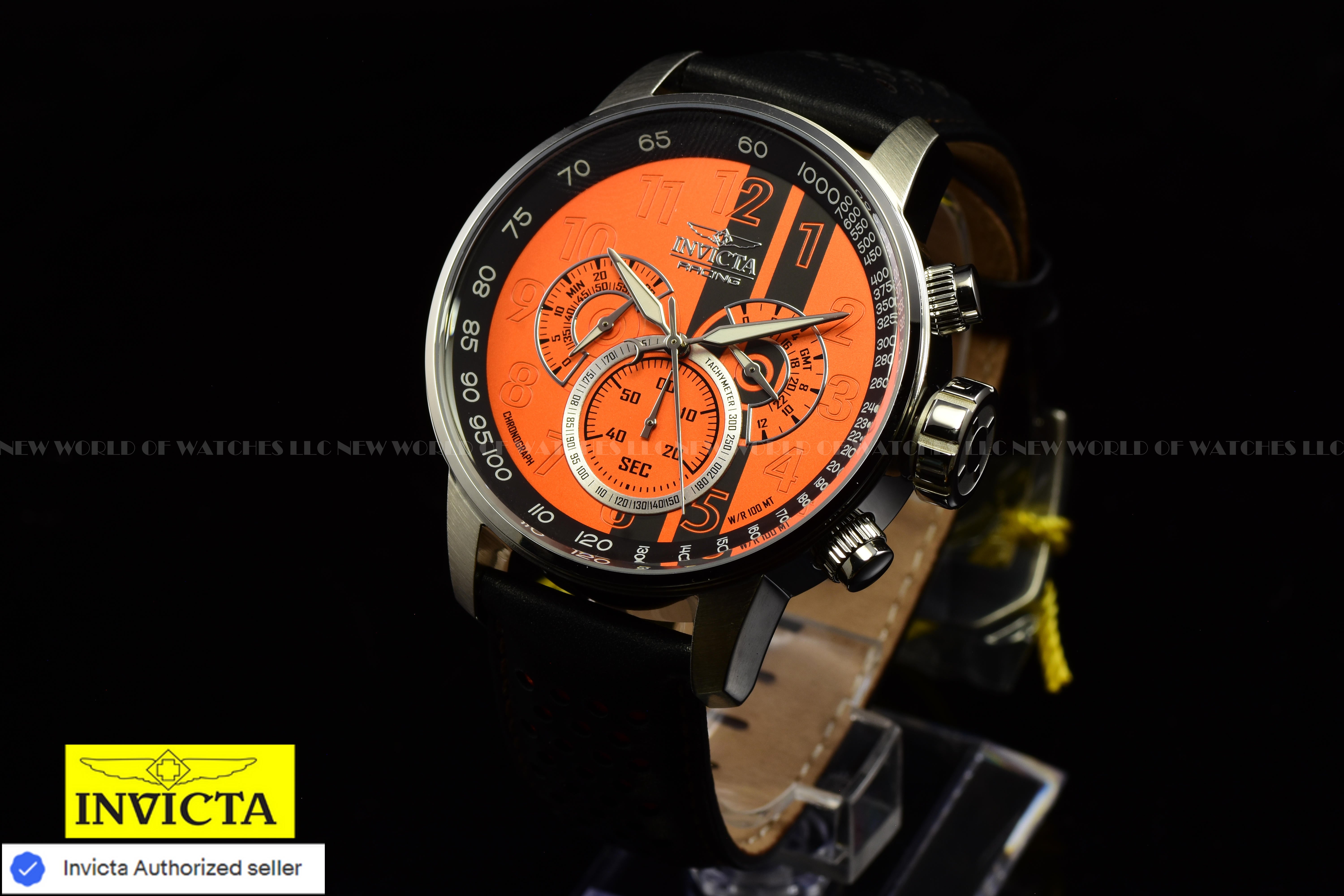 Invicta Men Invicta Racing 48mm Orange Black Quartz Japan Leather Watch