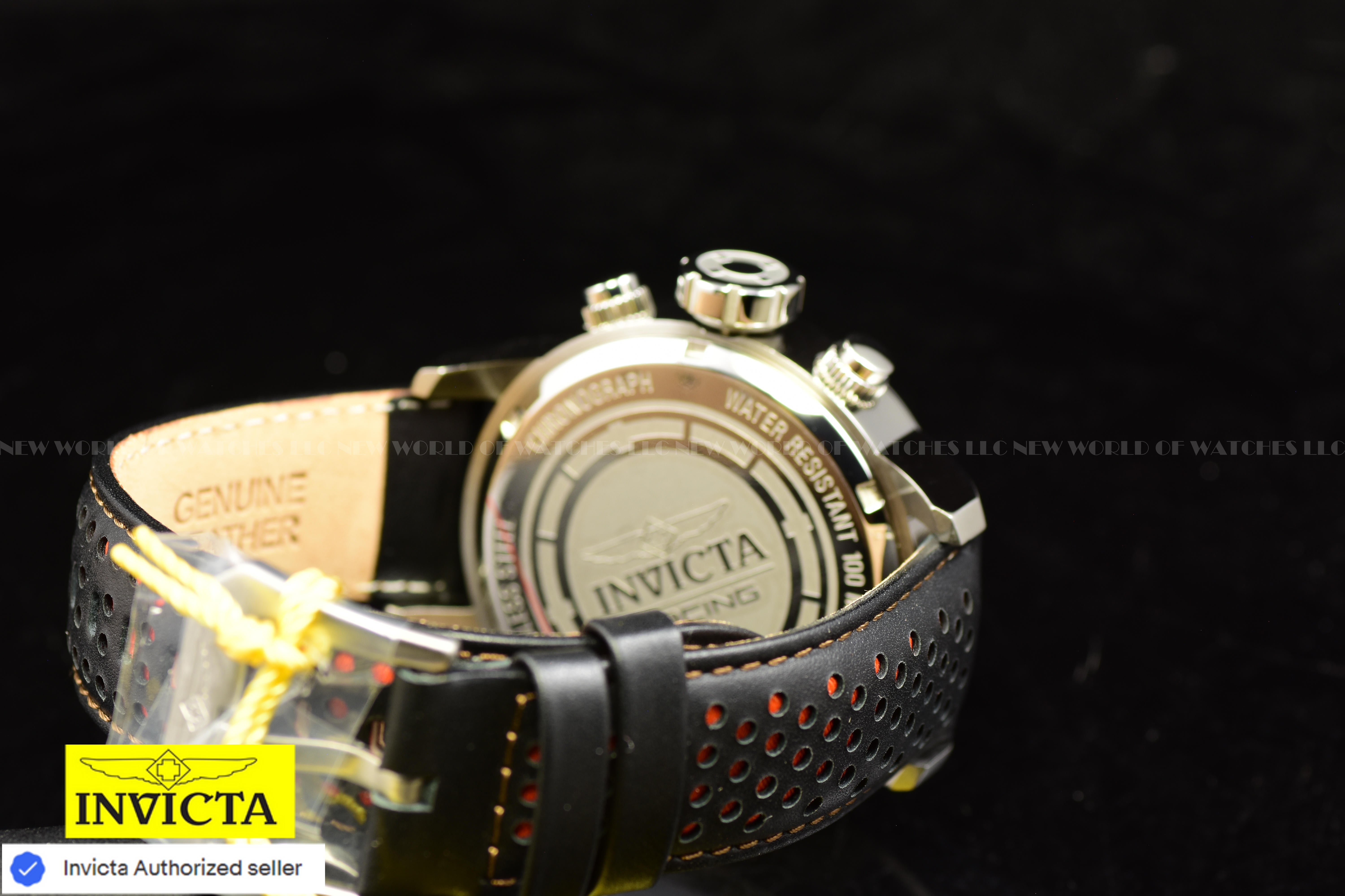 Invicta Men Invicta Racing 48mm Orange Black Quartz Japan Leather Watch