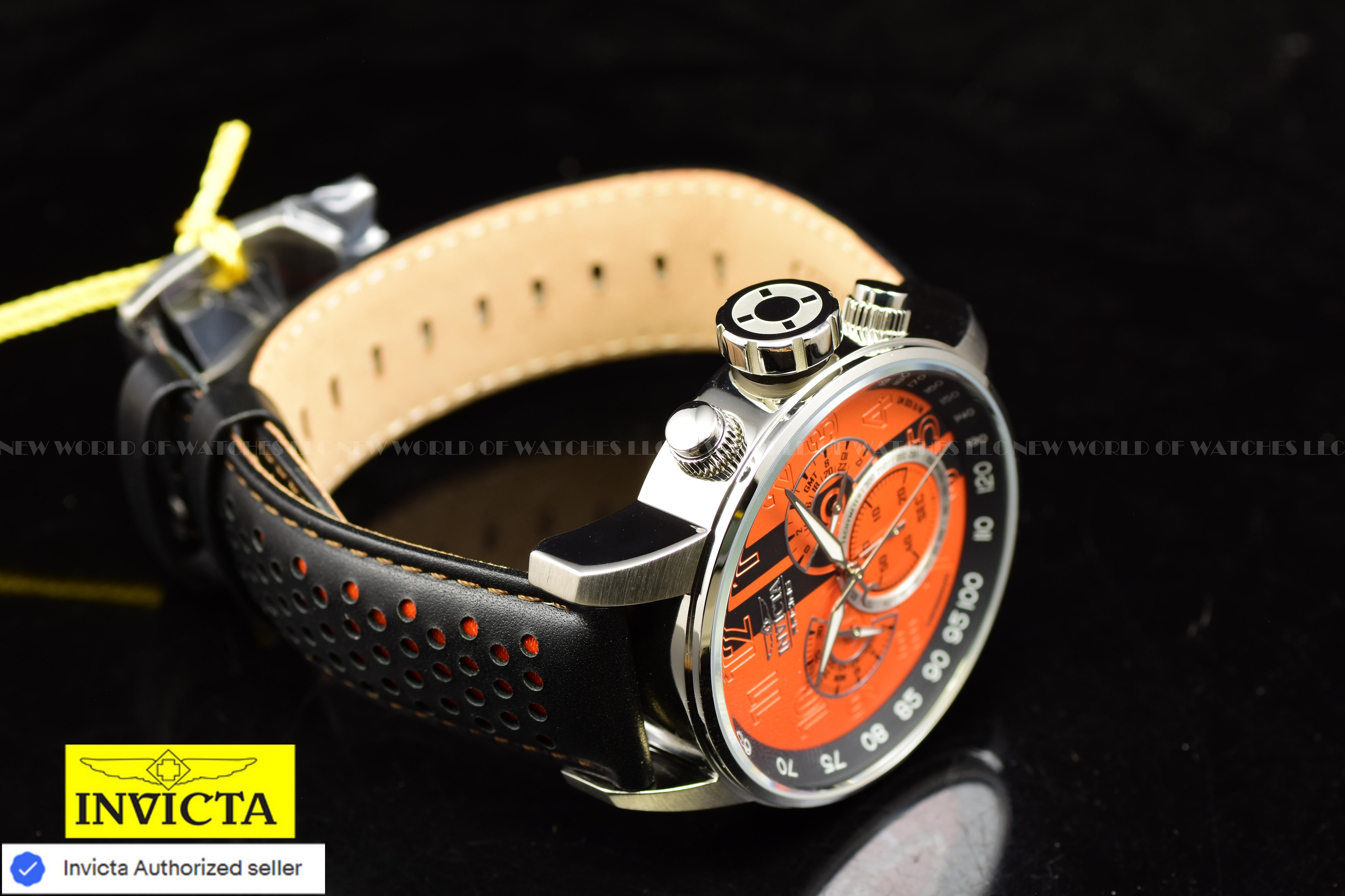 Invicta Men Invicta Racing 48mm Orange Black Quartz Japan Leather Watch