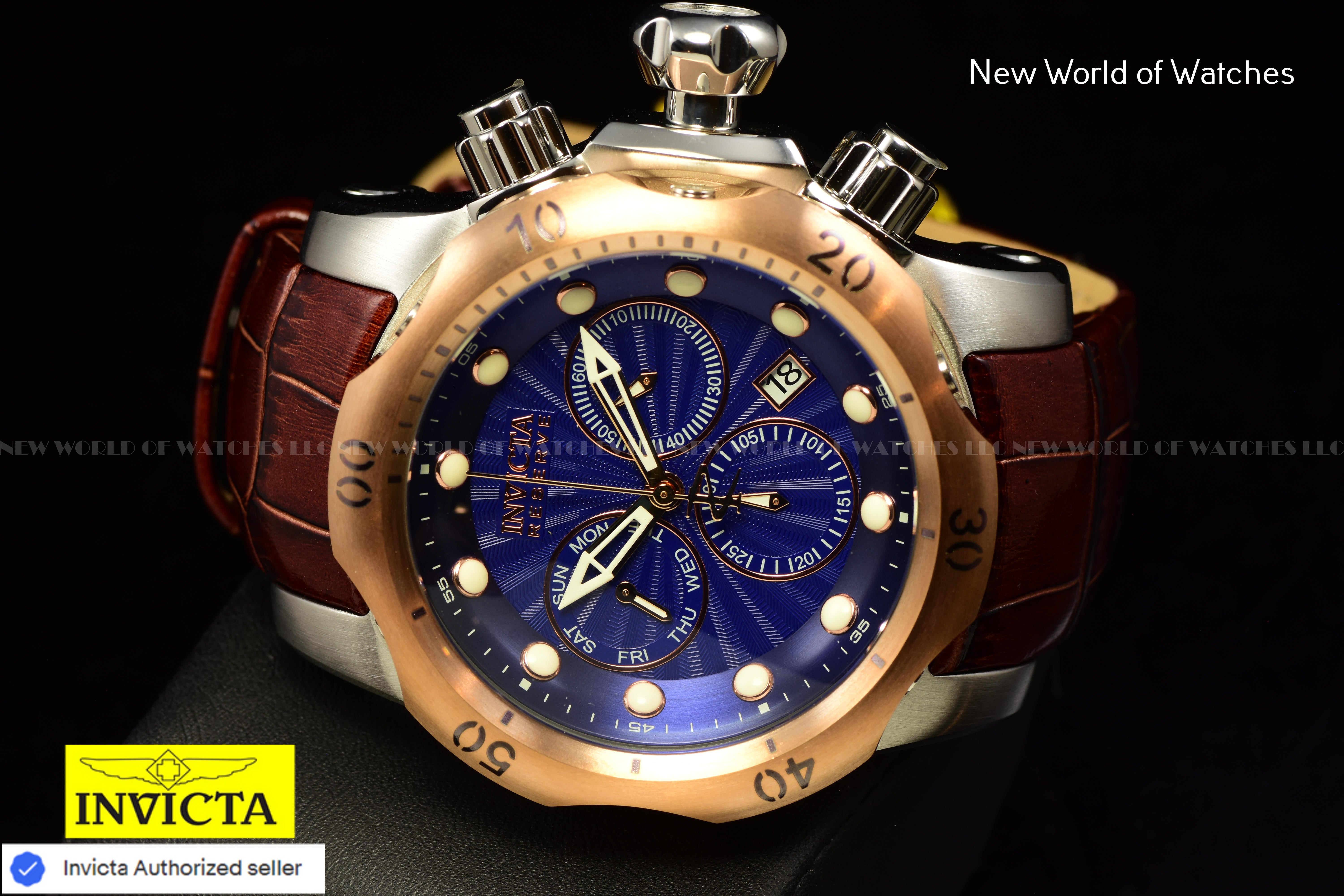 Invicta Men's 54mm Reserve VENOM Elegant SWISS Chronograph Brown Leather Watch