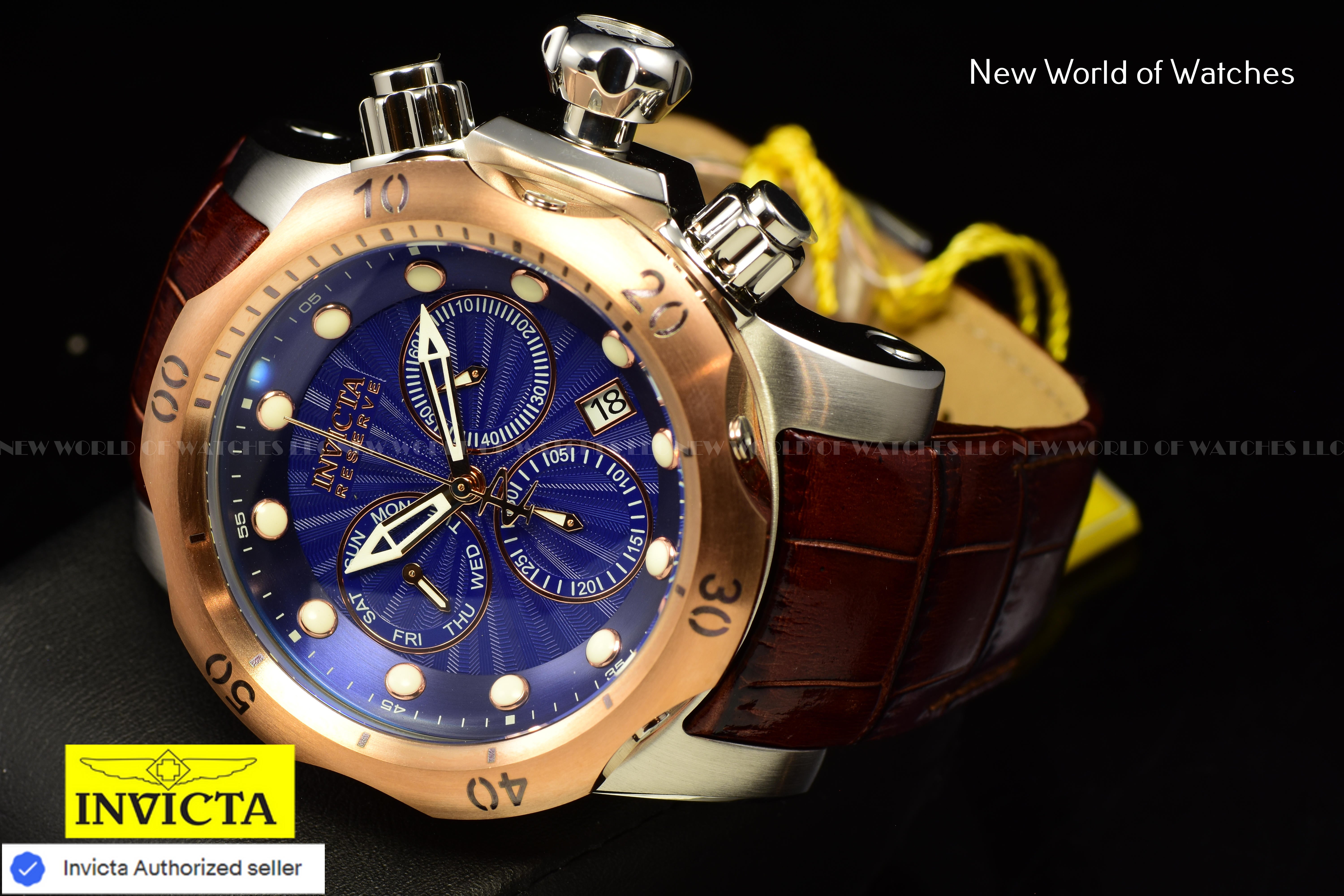 Invicta Men's 54mm Reserve VENOM Elegant SWISS Chronograph Brown Leather Watch
