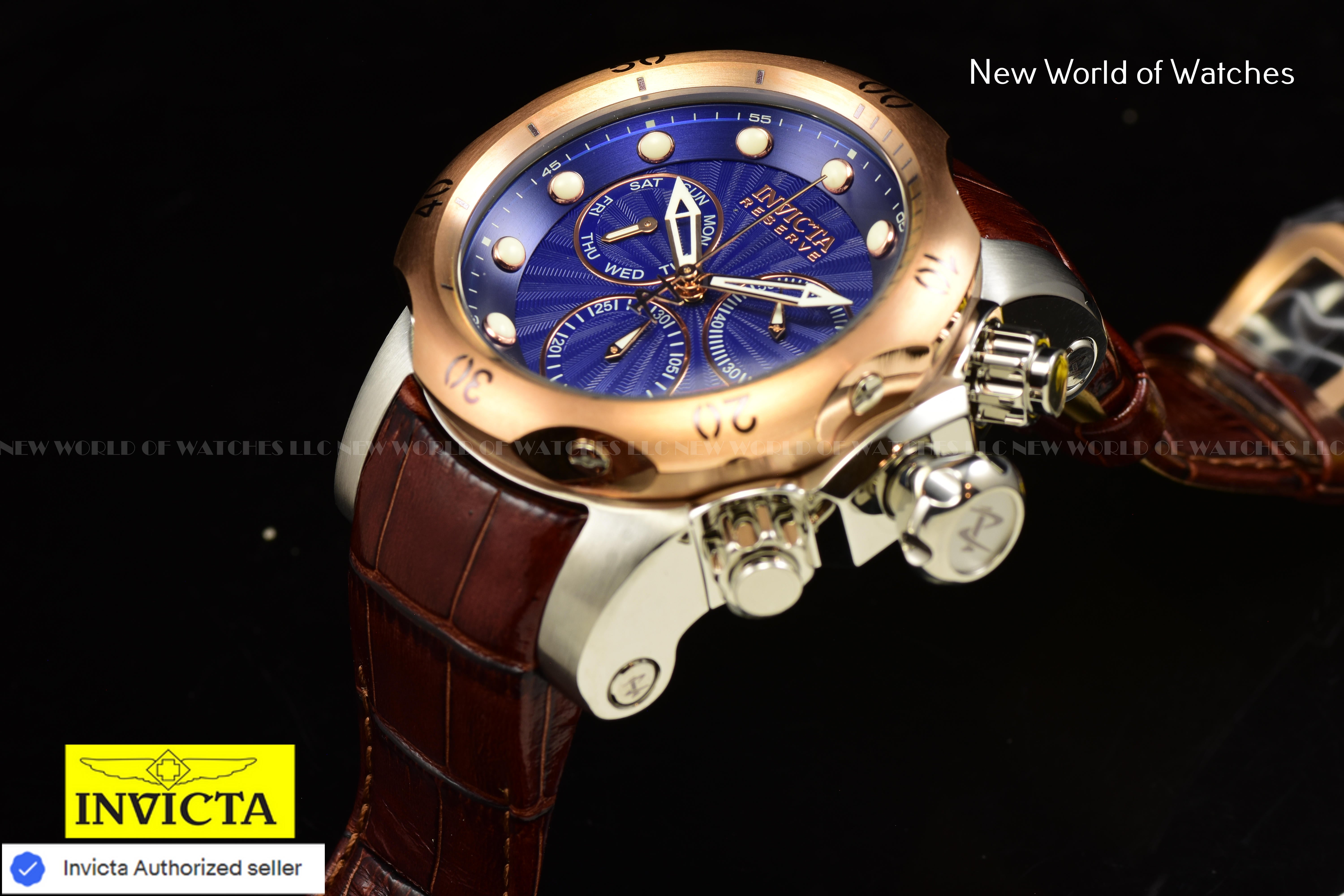 Invicta Men's 54mm Reserve VENOM Elegant SWISS Chronograph Brown Leather Watch
