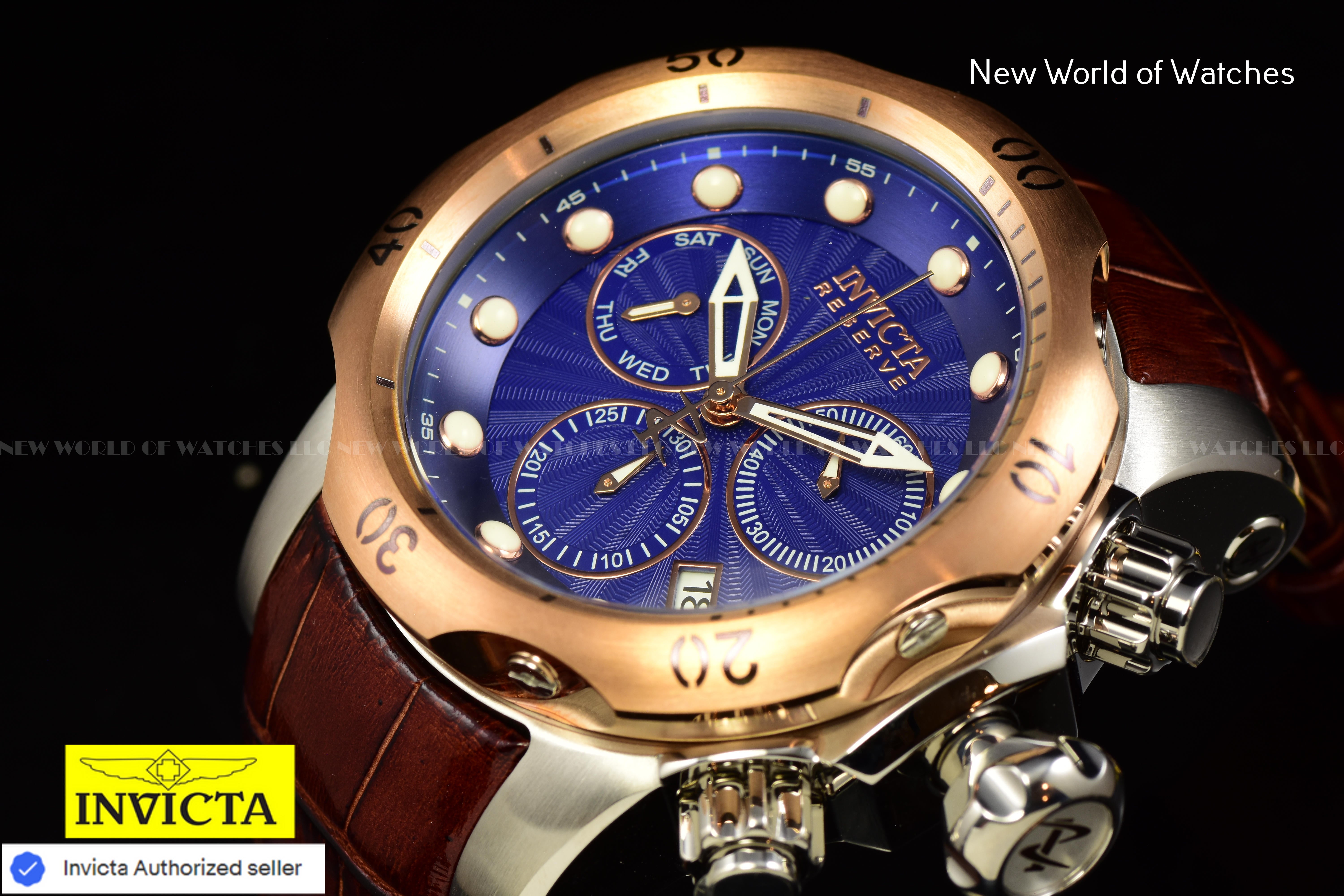 Invicta Men's 54mm Reserve VENOM Elegant SWISS Chronograph Brown Leather Watch