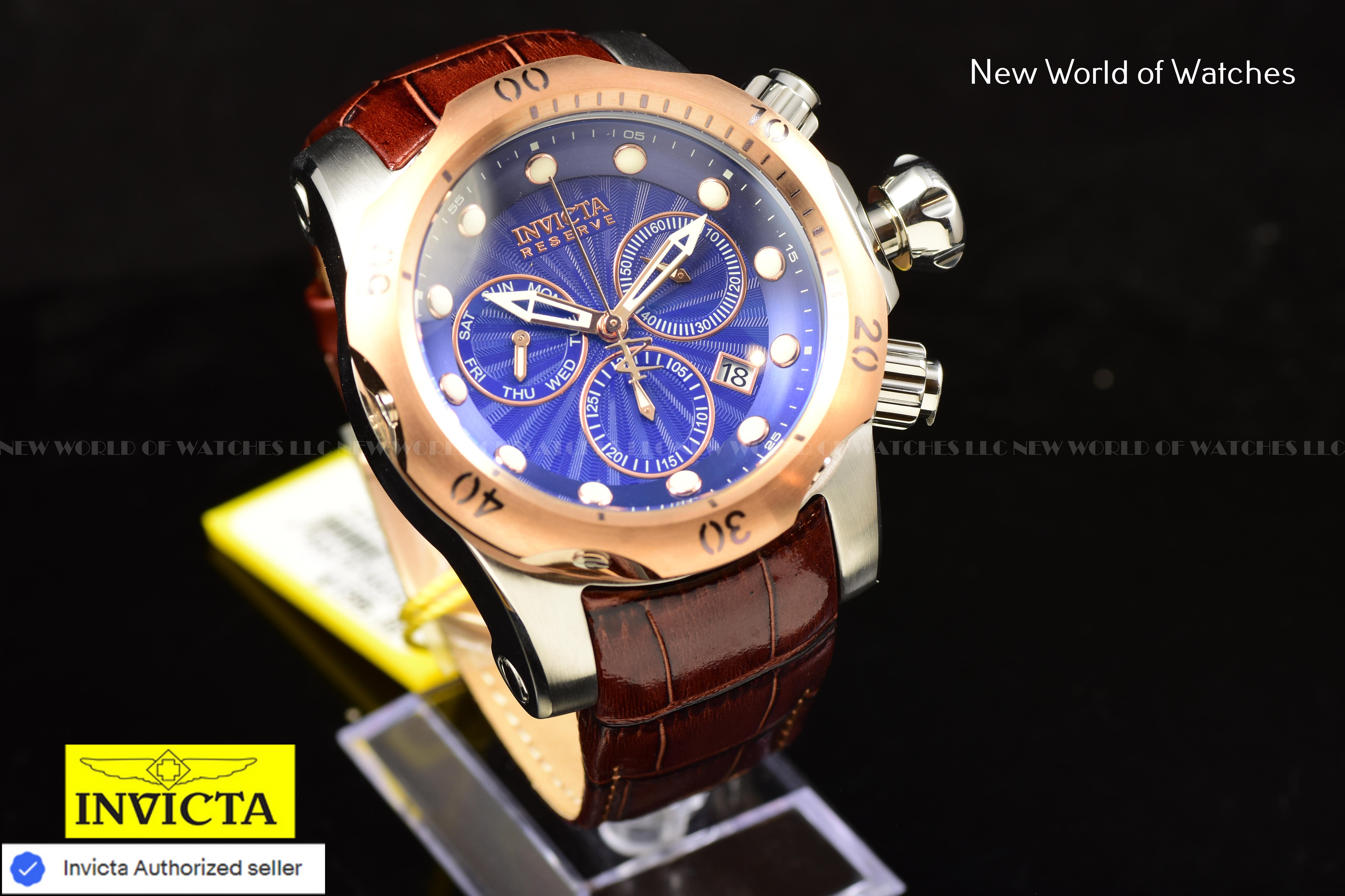 Invicta Men's 54mm Reserve VENOM Elegant SWISS Chronograph Brown Leather Watch
