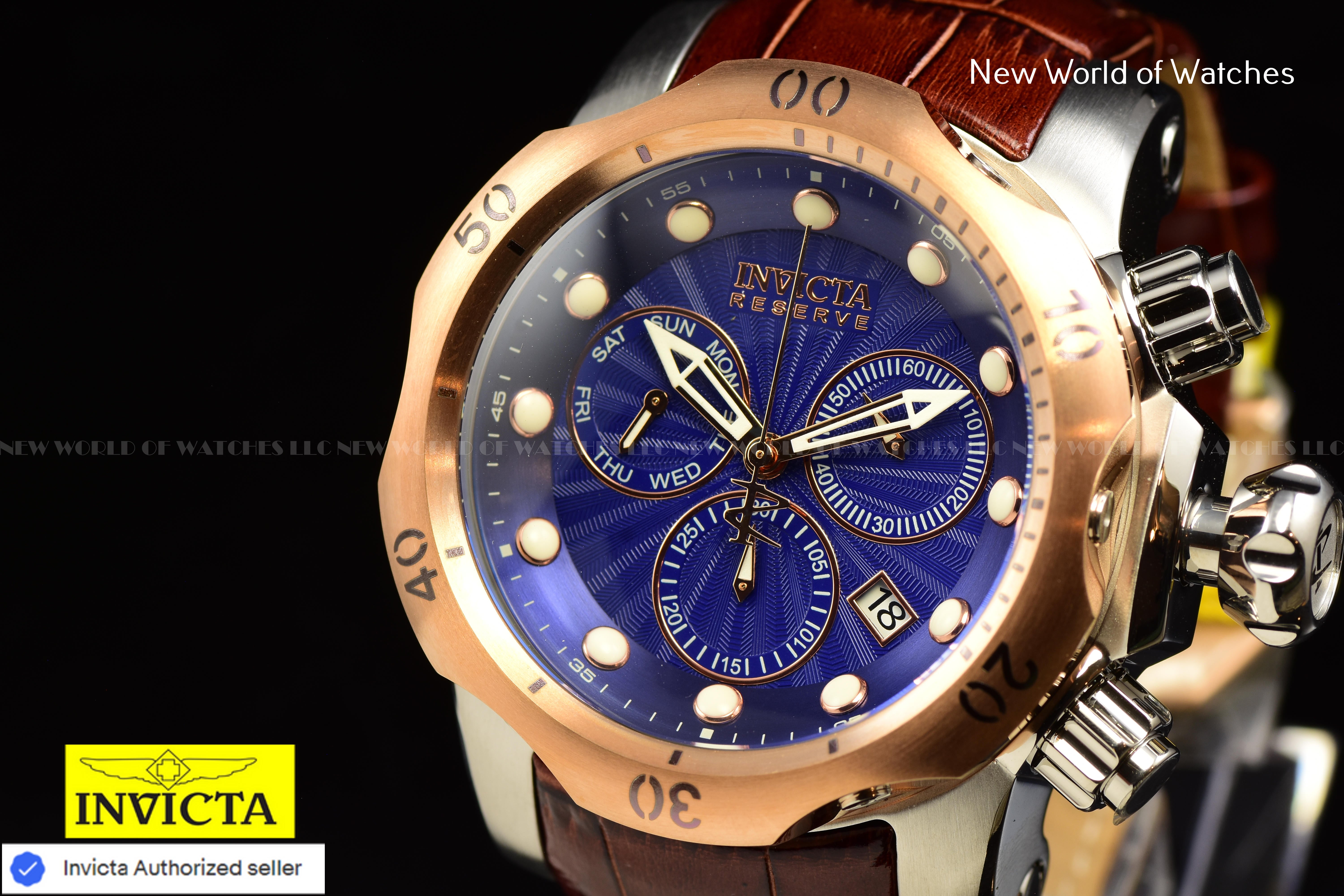 Invicta Men's 54mm Reserve VENOM Elegant SWISS Chronograph Brown Leather Watch