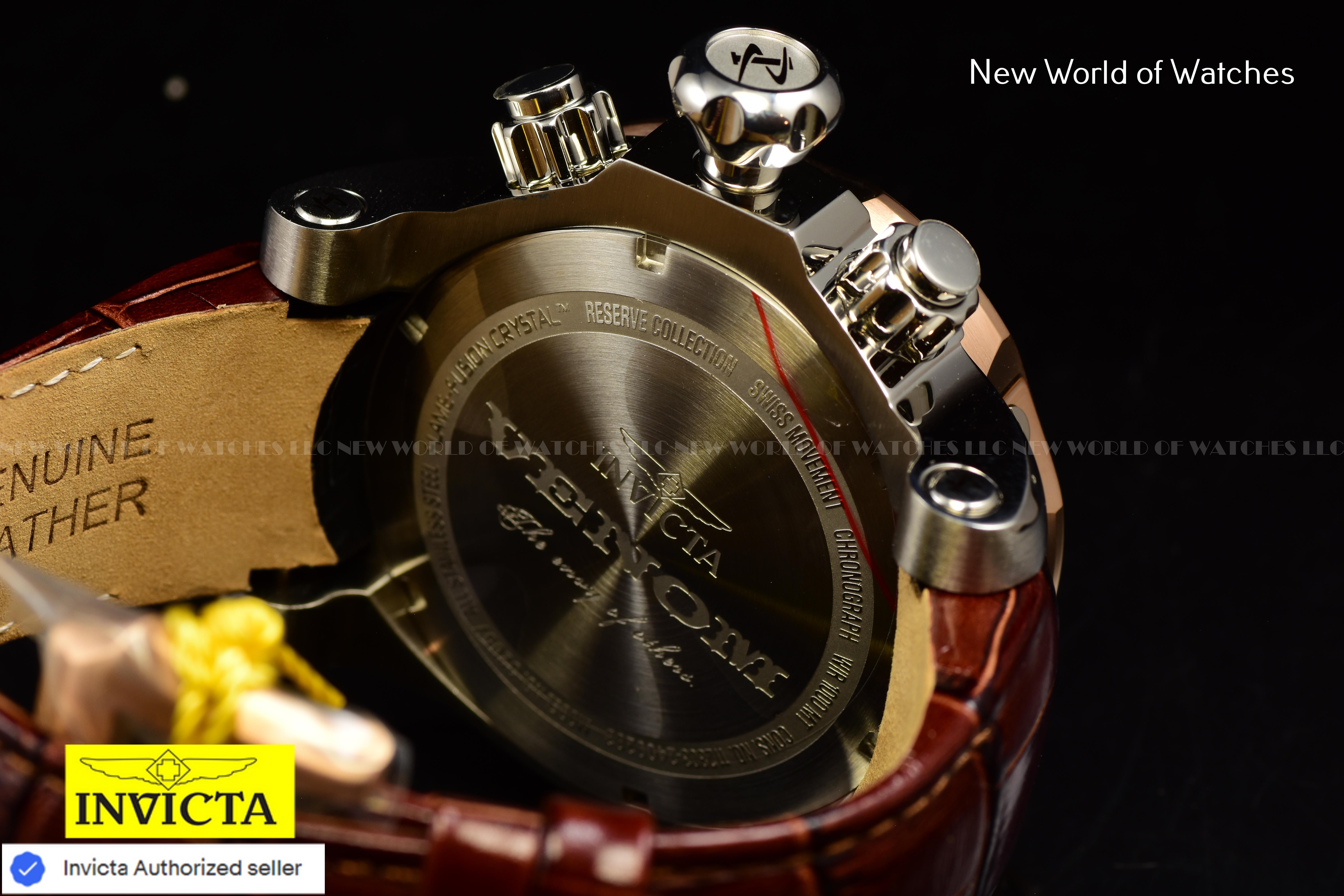 Invicta Men's 54mm Reserve VENOM Elegant SWISS Chronograph Brown Leather Watch