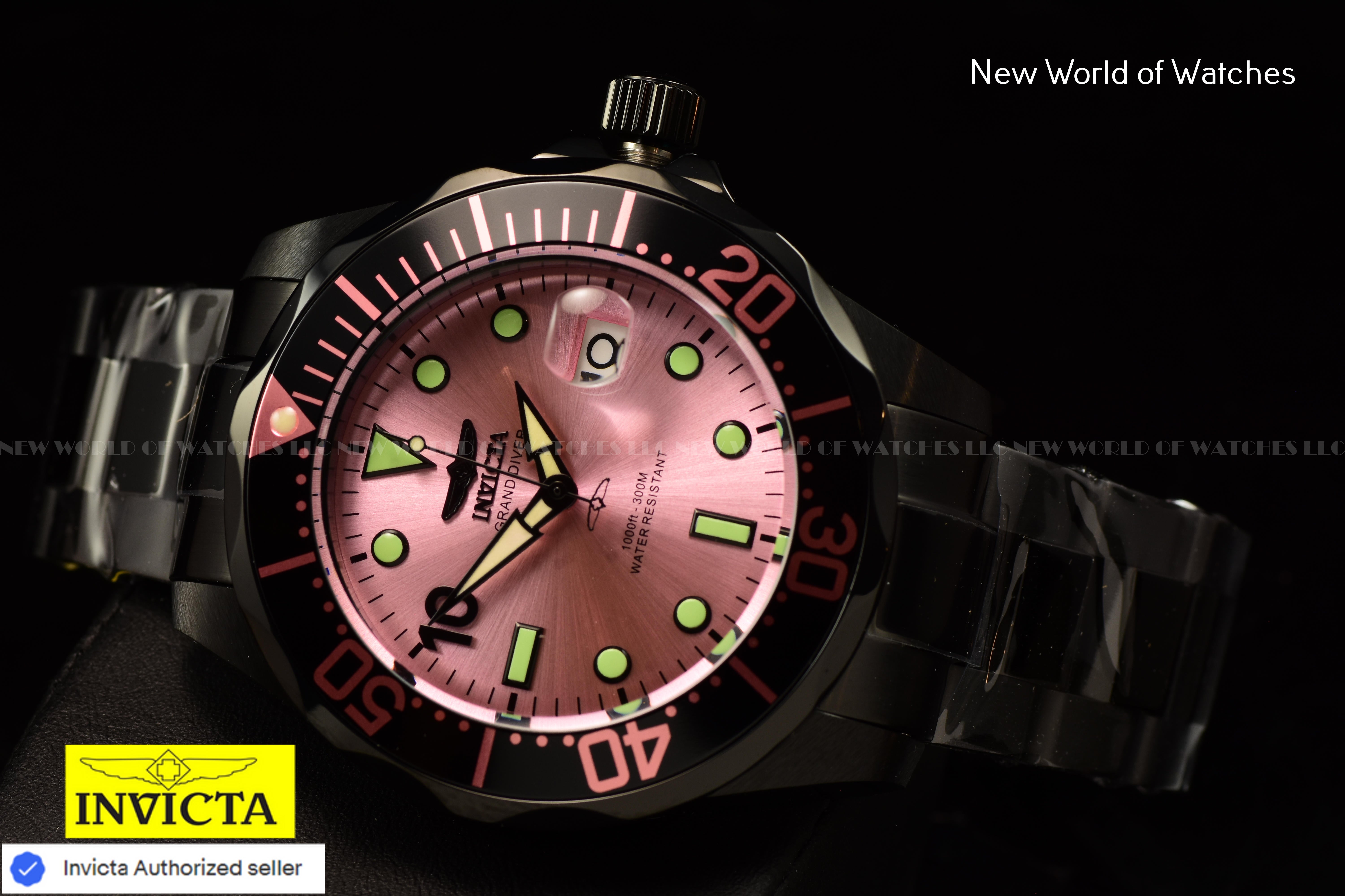Invicta Grand Diver 47mm MIAMI Edition Pink Dial Automatic Black Men's Watch