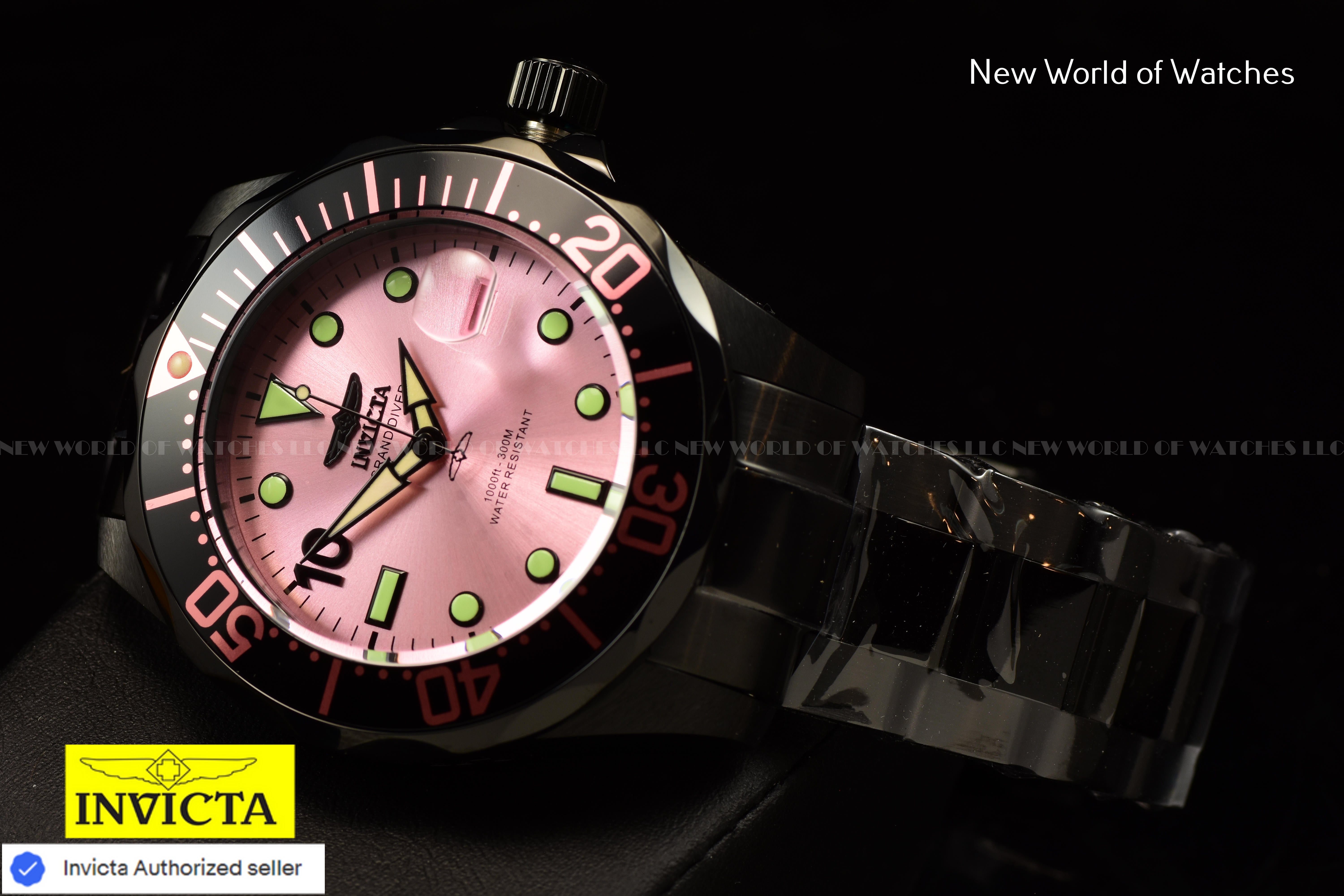 Invicta Grand Diver 47mm MIAMI Edition Pink Dial Automatic Black Men's Watch
